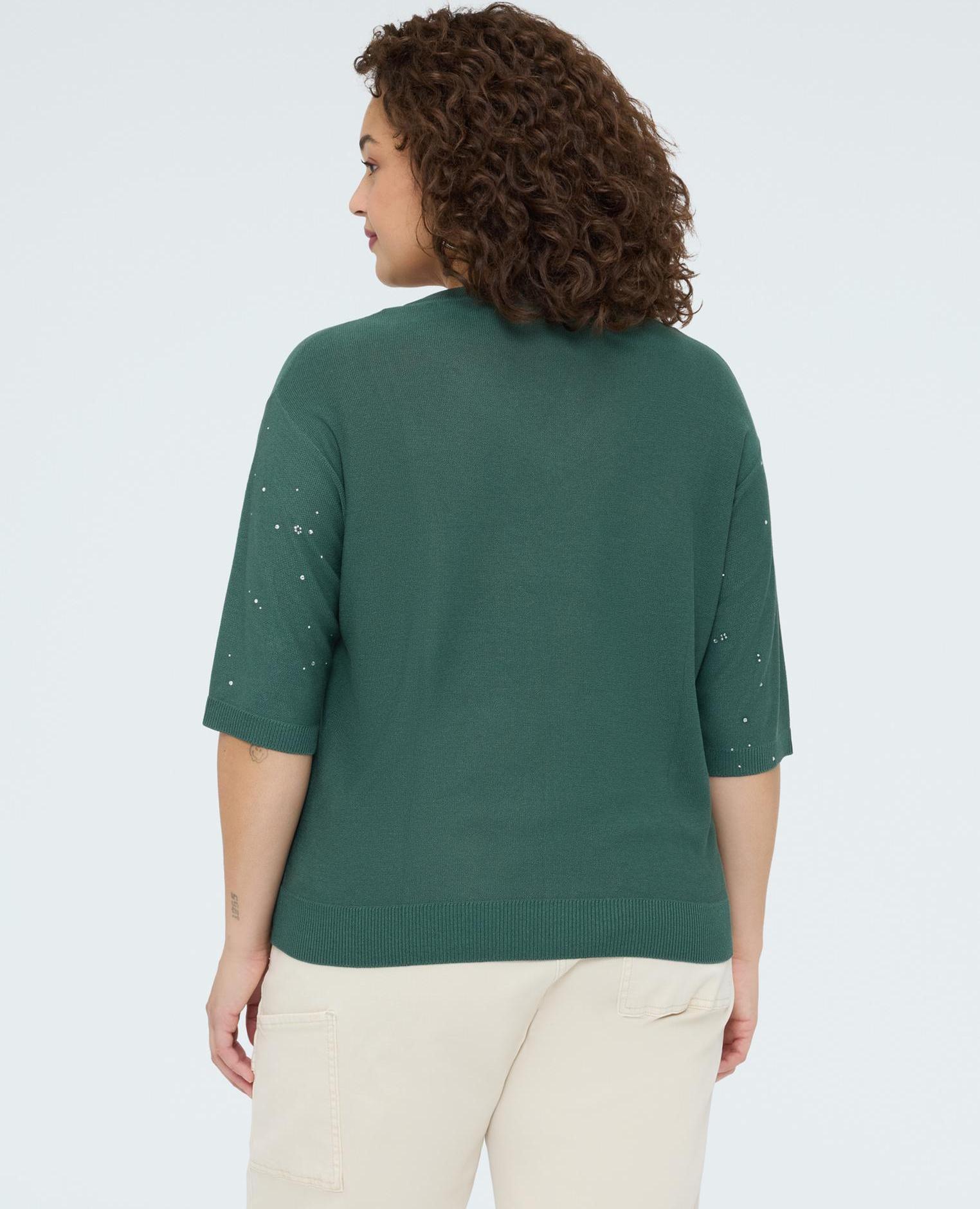 Jersey de mujer mezcla viscosa con aplicaciones luminosas mangas cortas - Fiorella Rubino - Verde claro Verde claro-2