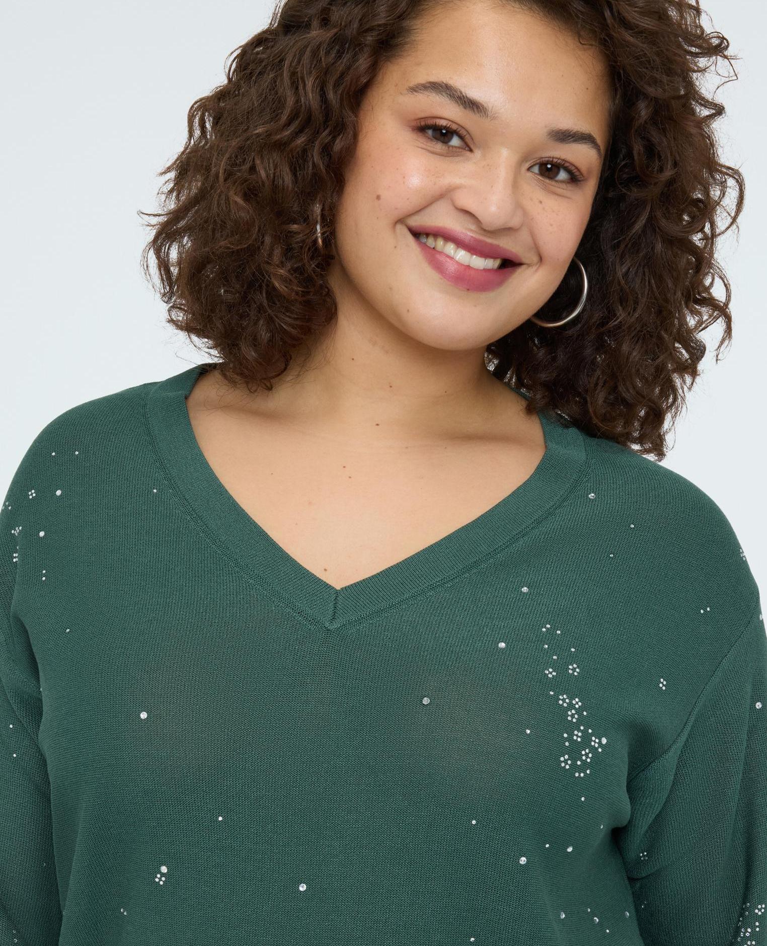 Jersey de mujer mezcla viscosa con aplicaciones luminosas mangas cortas - Fiorella Rubino - Verde claro Verde claro-4