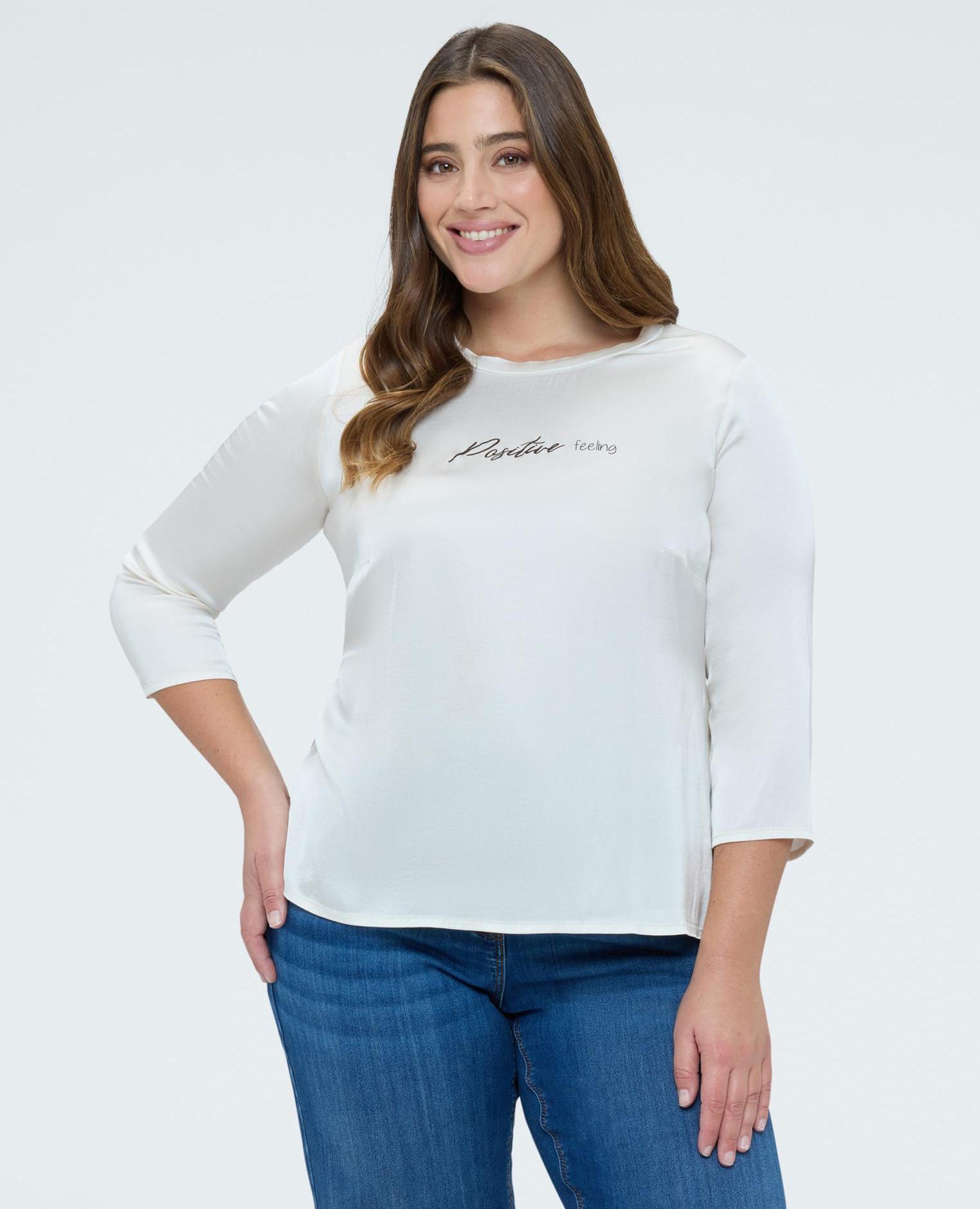 Blusa de mujer de raso positive feeling - Fiorella Rubino - Blanco Blanco-1