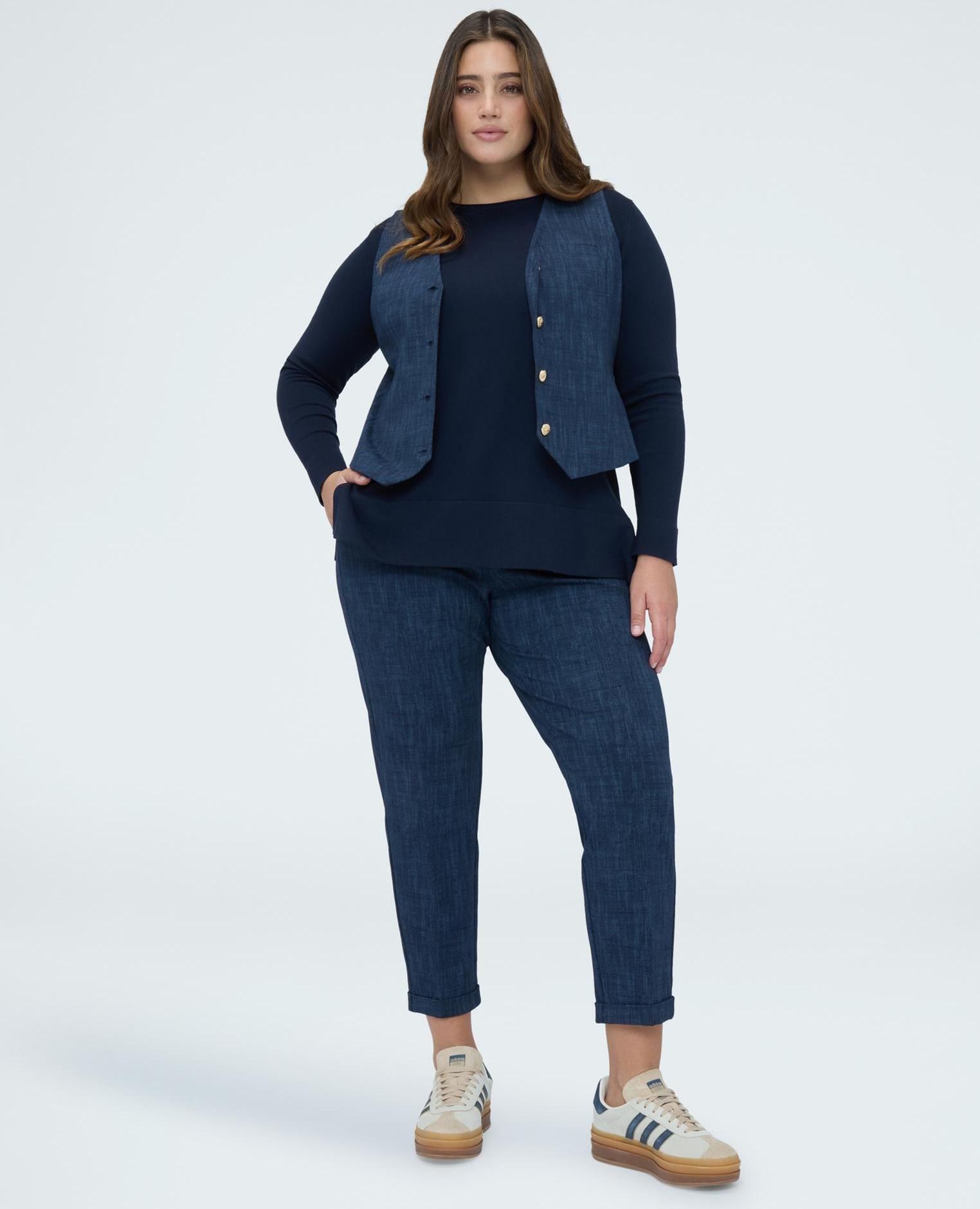 Chaleco de mujer en punto milano con botones - Fiorella Rubino - Azul Azul-3