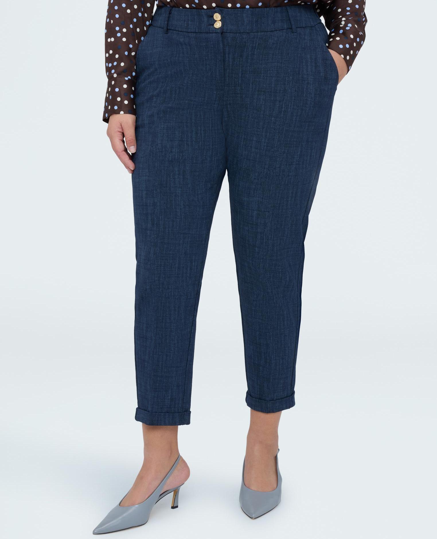 Pantalones de mujer carrot fit en punto milano - Fiorella Rubino - Azul Azul-3