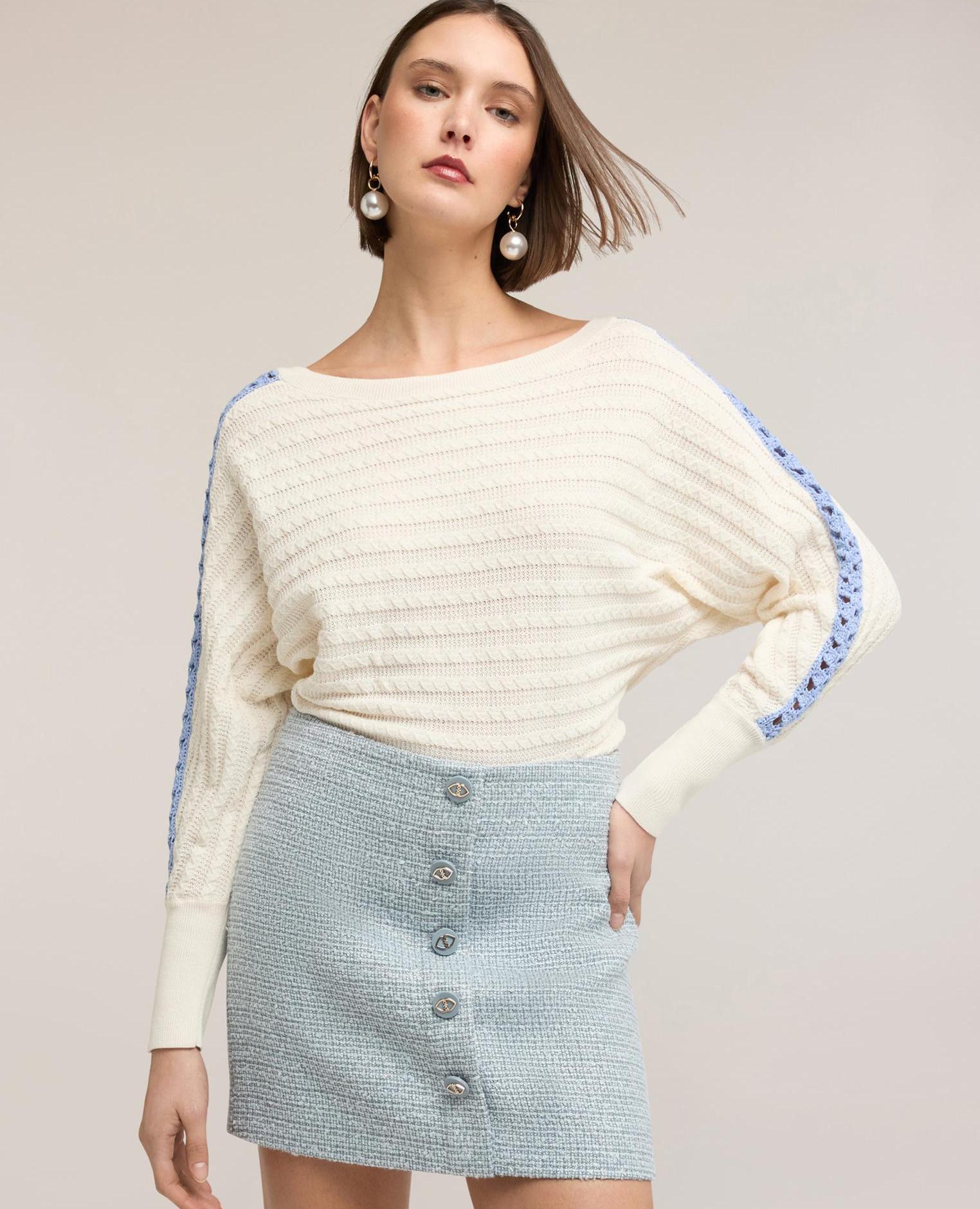 Jersey de mujer oversize con detalles calados en las mangas ajuste oversize - Motivi - Blanco Blanco-1