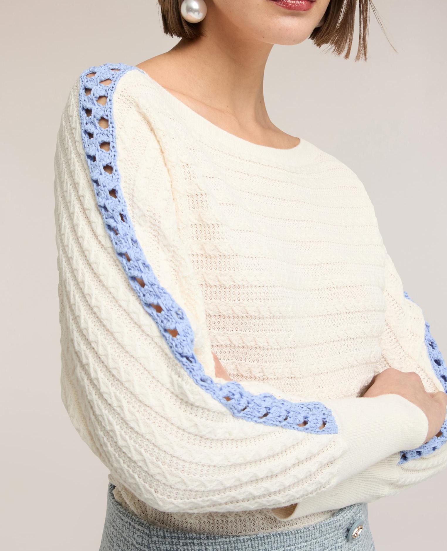 Jersey de mujer oversize con detalles calados en las mangas ajuste oversize - Motivi - Blanco Blanco-3
