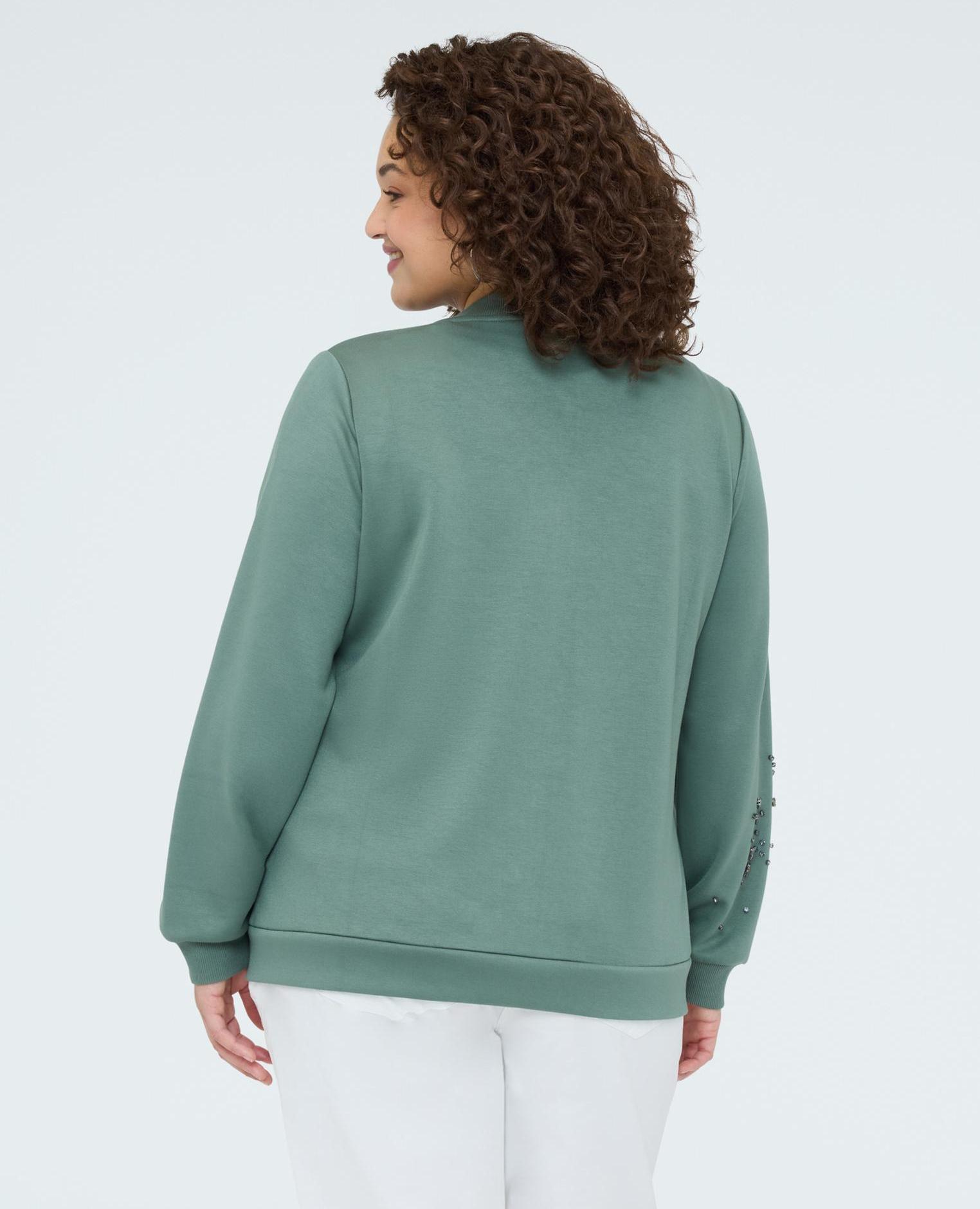 Sudadera de mujer bomber con aplicaciones luminosas embellecidas con aplicaciones decorativas en el delantero y en la manga - Fiorella Rubino - Verde militar Verde militar-2