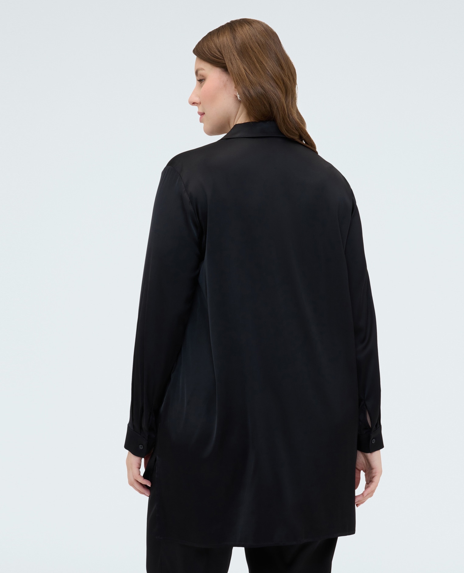 Camisa de mujer en raso stretch línea amplia y suave para el máximo confort - Fiorella Rubino - Negro Negro-2