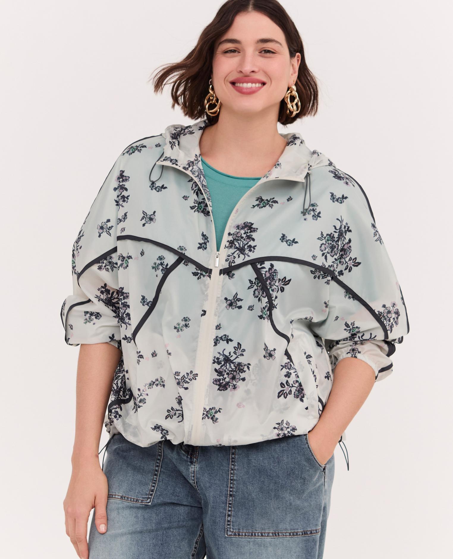 Fiorella Rubino - Chaqueta de mujer con estampado floral cordón ajustable en la cintura y en la capucha.