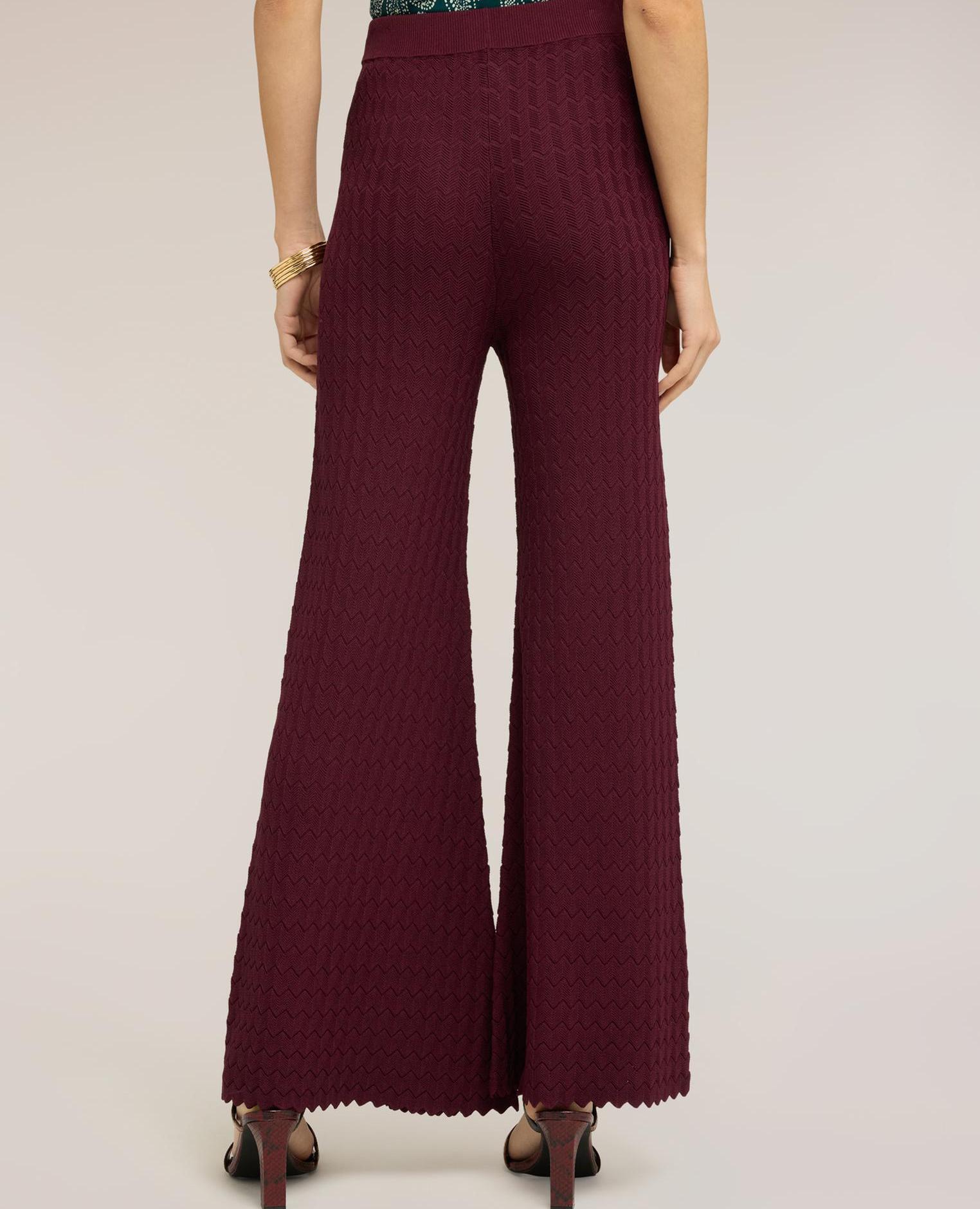 Pantalones de mujer de punto efecto encaje cintura elástica - Motivi - Burdeos Burdeos-2