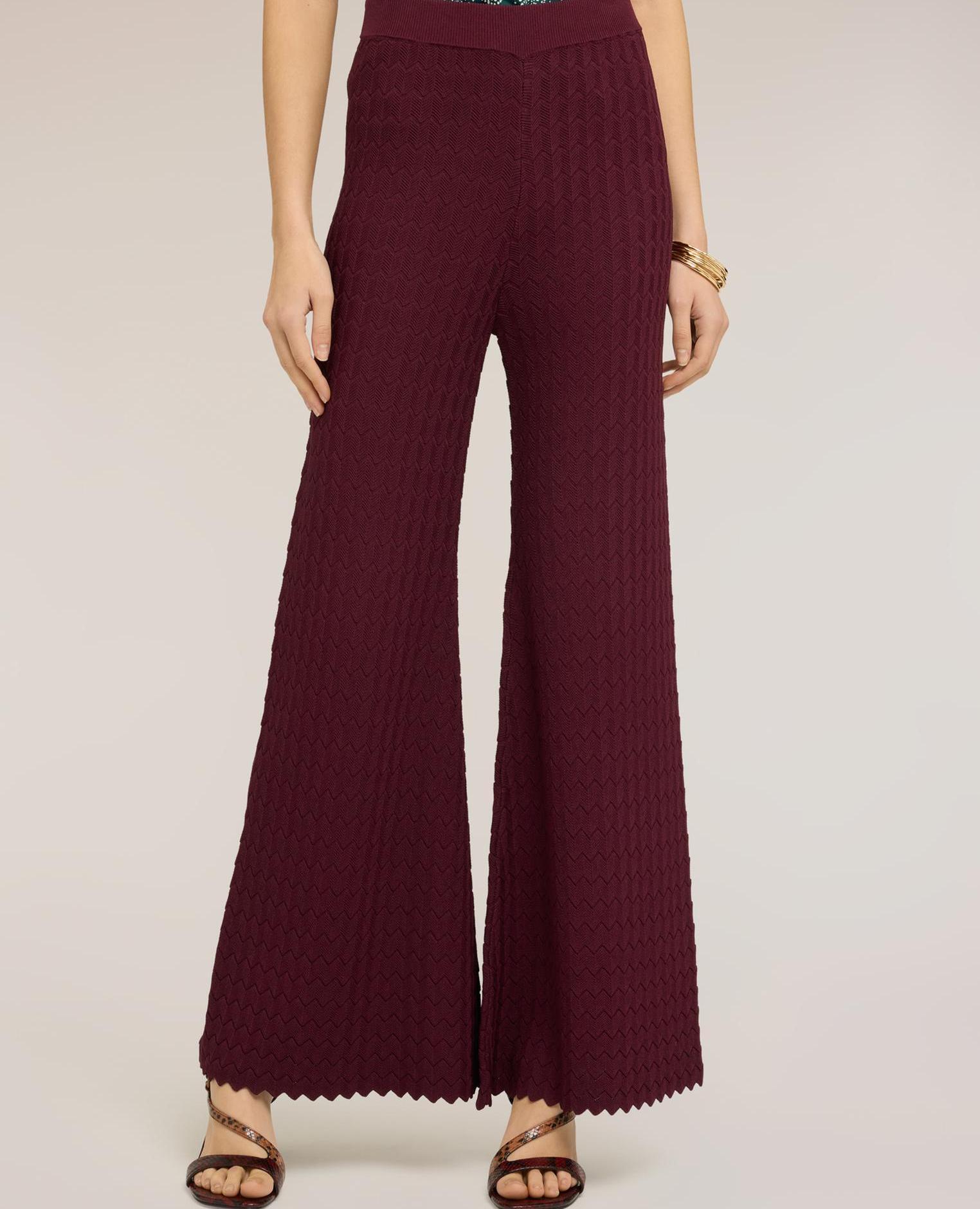Pantalones de mujer de punto efecto encaje cintura elástica - Motivi - Burdeos Burdeos-3