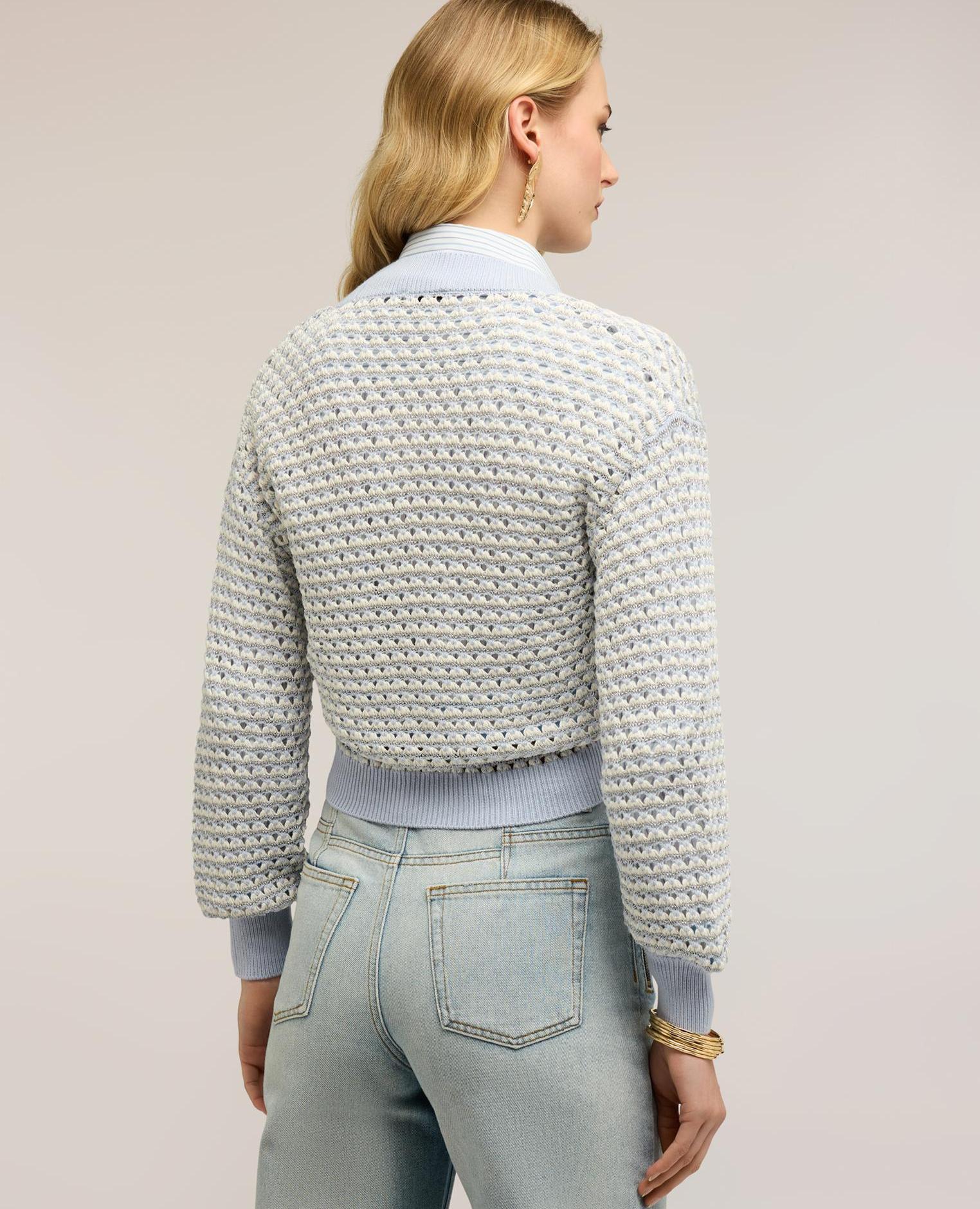 Chaqueta de mujer de punto corta en lurex calado modelo regular - Motivi - Azul claro Azul claro-2