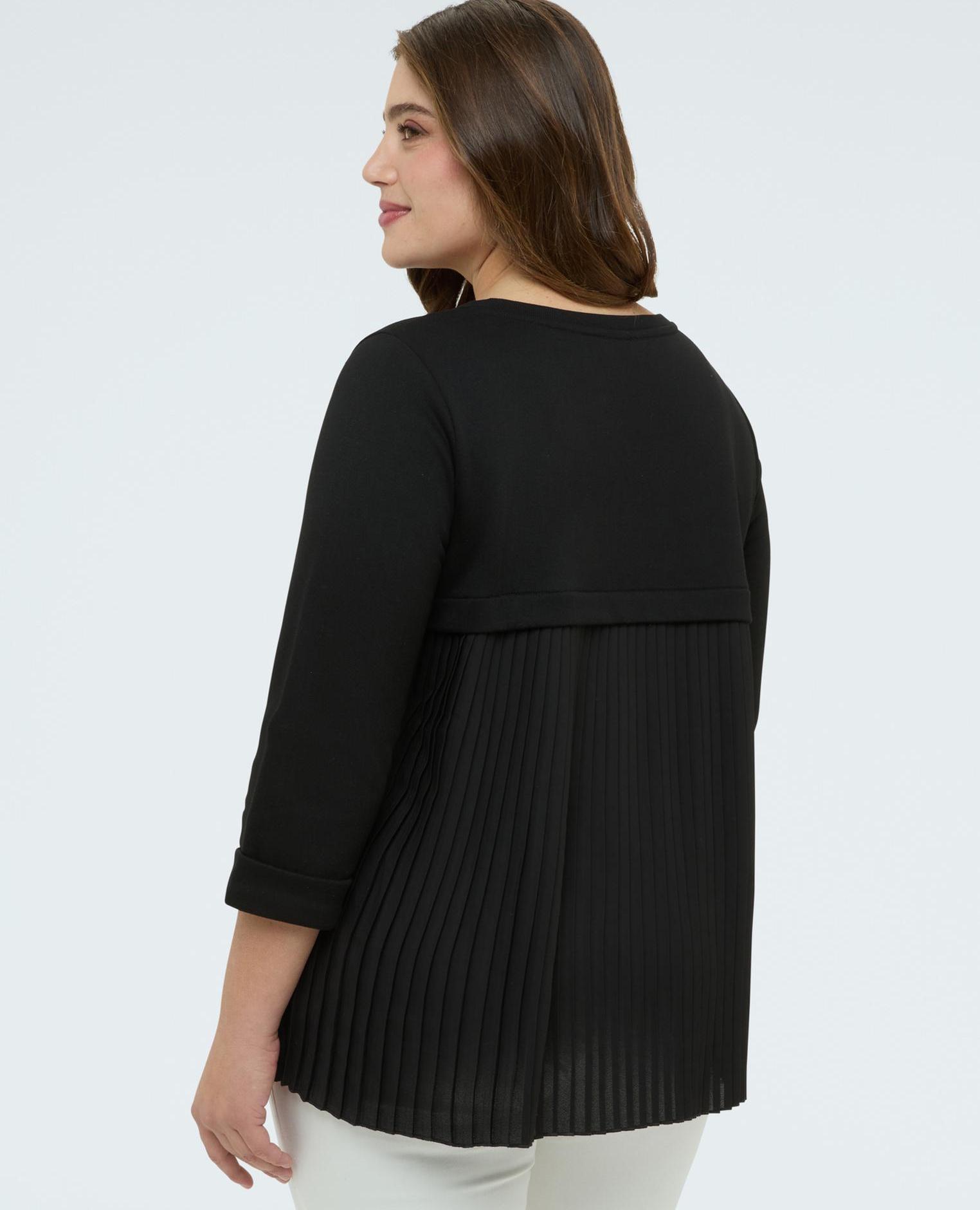 Sudadera de mujer con lettering en tejido revestido y bajo plisado mangas de tres cuartos y ajuste cómodo - Fiorella Rubino - Negro Negro-2