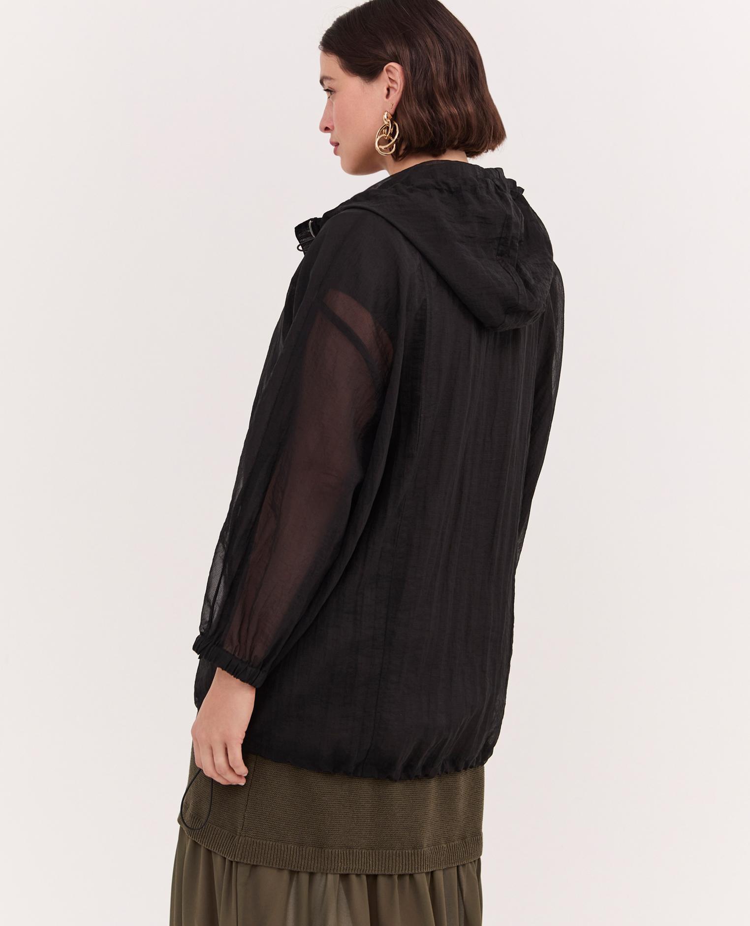 Parka de mujer de voile con capucha amplios bolsillos aplicados con solapa y botón - Fiorella Rubino - Negro Negro-2