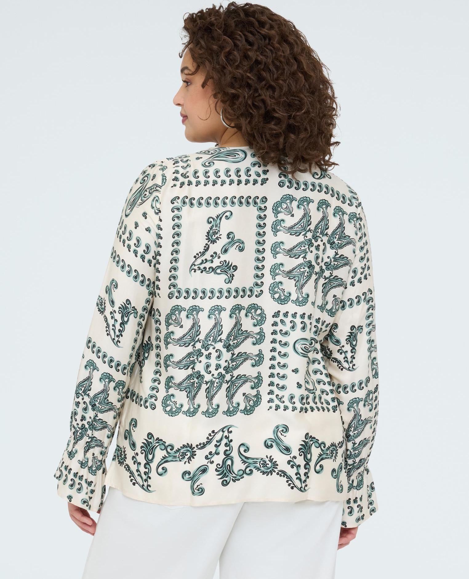 Blusa de mujer de raso con estampado paisley - Fiorella Rubino - Verde claro Verde claro-2