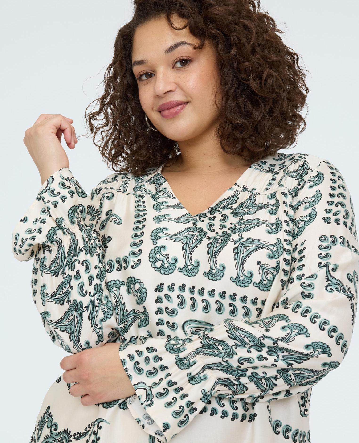 Blusa de mujer de raso con estampado paisley - Fiorella Rubino - Verde claro Verde claro-3