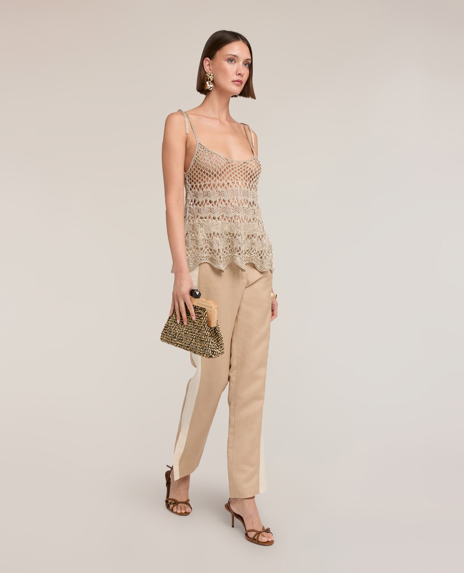 Top de mujer de punto calado en lurex modelo con escote redondo profundo - Motivi - Oro Oro-3