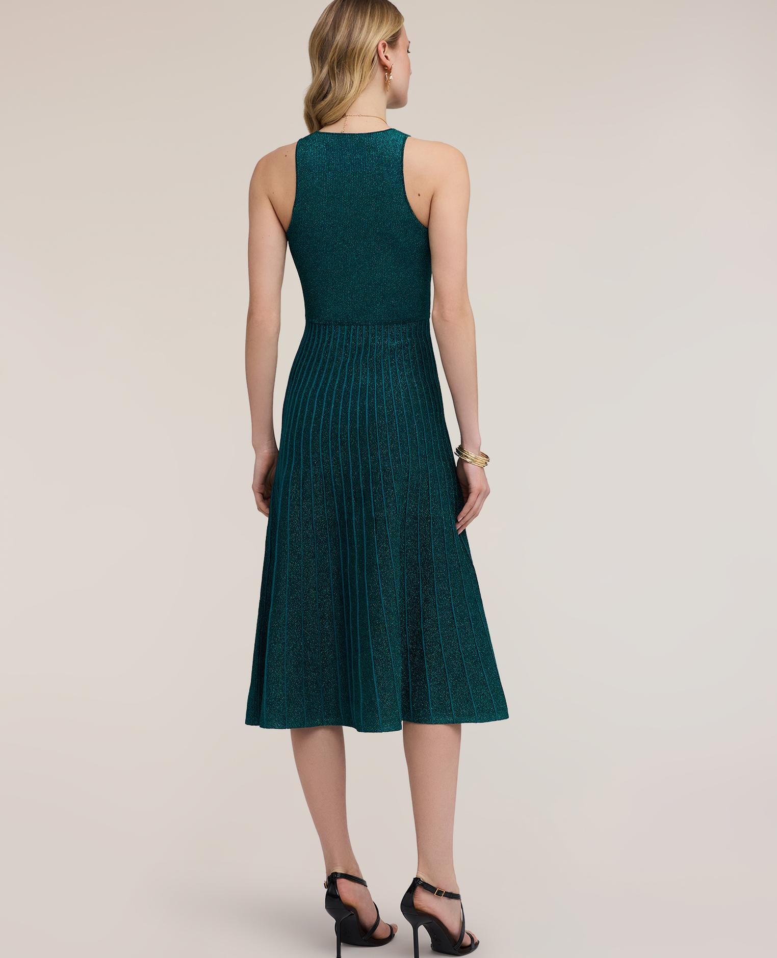 Vestido flare de punto plisado largo midi con falda acampanada y plisada - Motivi - Verde Verde-2