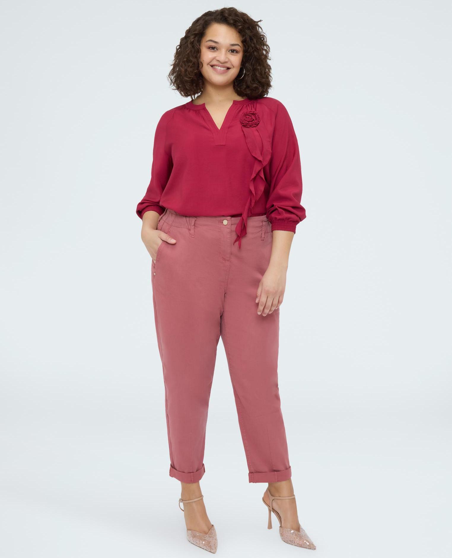Blusa de mujer de viscosa con rosetón tejido efecto rayado - Fiorella Rubino - Burdeos Burdeos-3