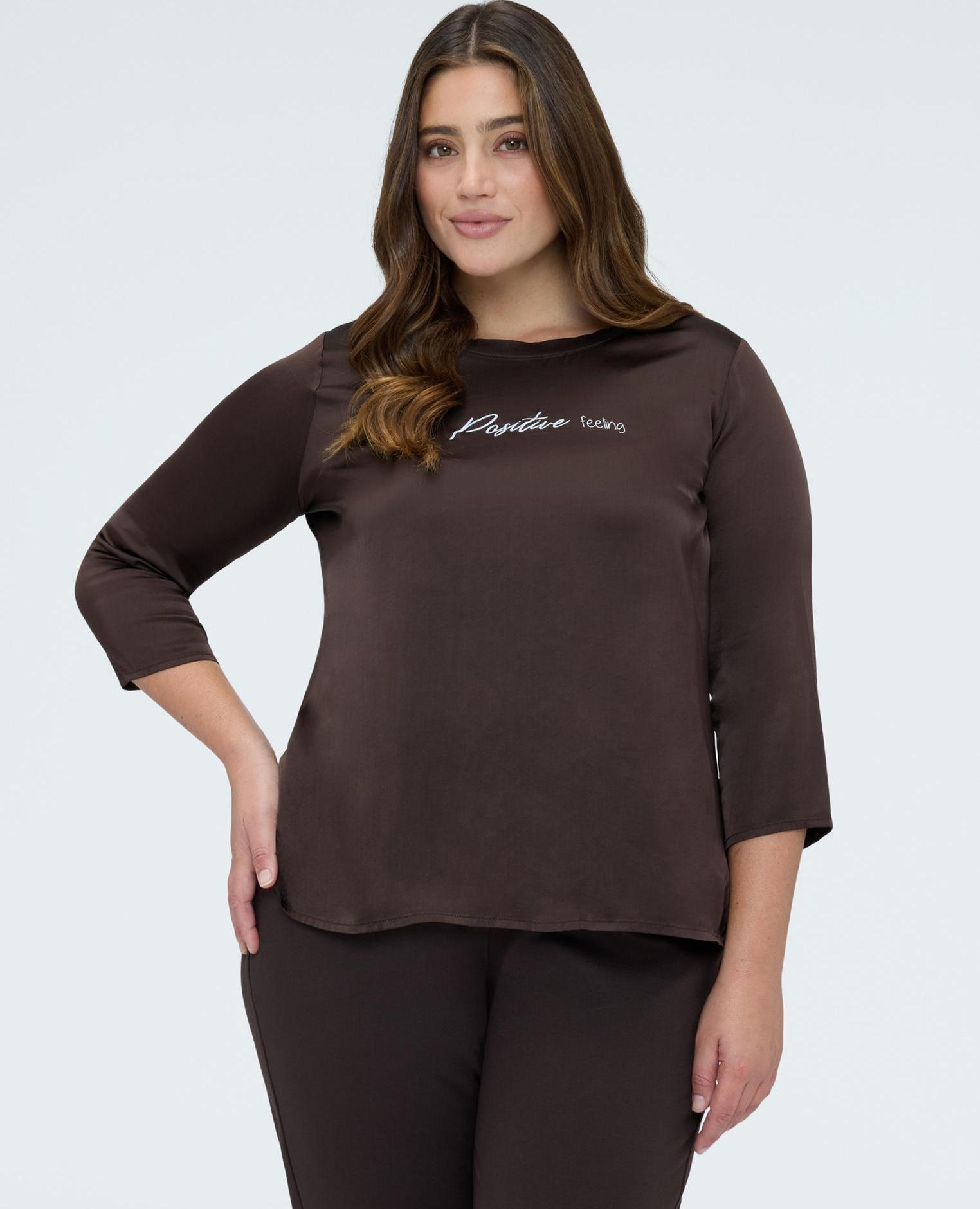 Blusa de mujer de raso positive feeling - Fiorella Rubino - Marrón Marrón-1