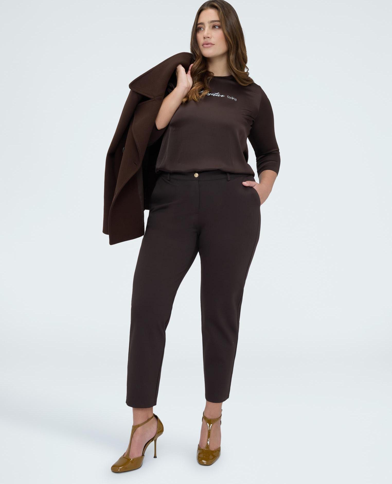 Blusa de mujer de raso positive feeling - Fiorella Rubino - Marrón Marrón-3