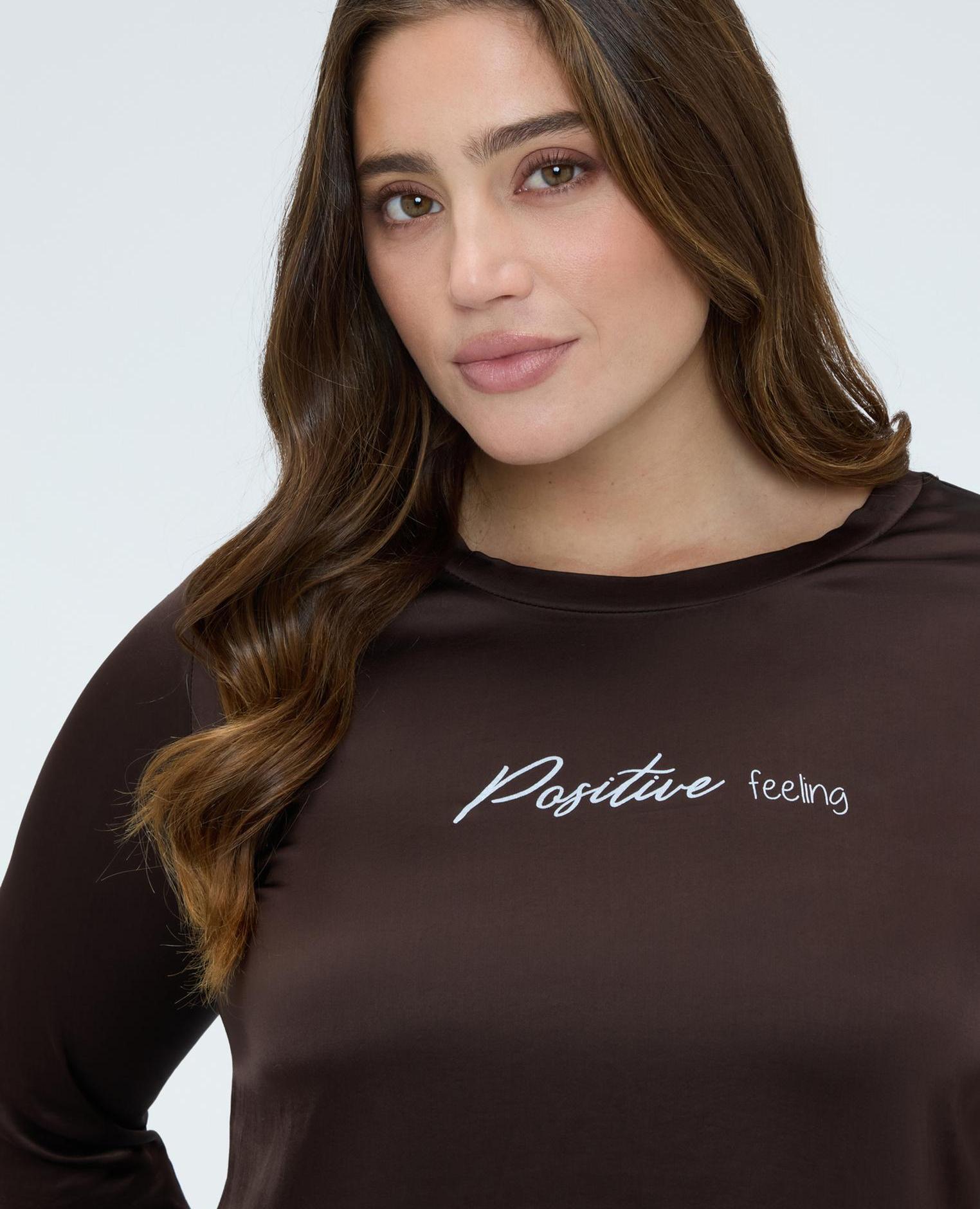 Blusa de mujer de raso positive feeling - Fiorella Rubino - Marrón Marrón-4