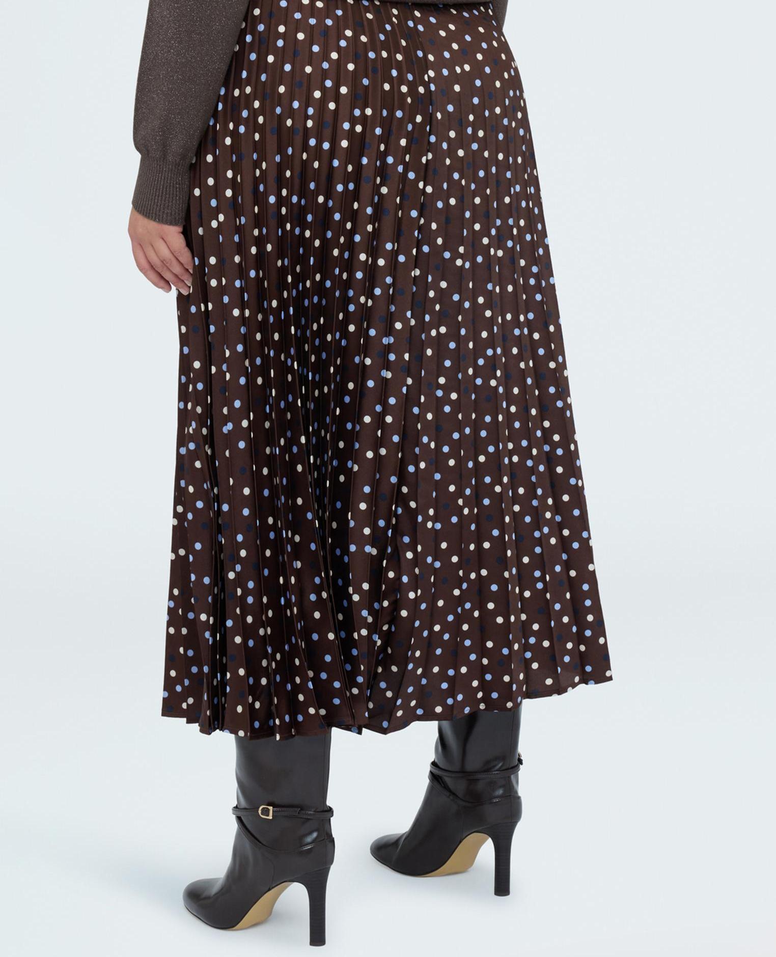 Falda larga de lunares en raso plisado - Fiorella Rubino - Marrón Marrón-2