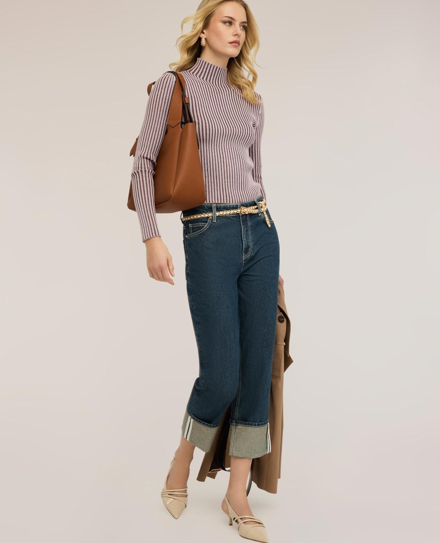 Motivi - Vaqueros de mujer cropped con dobladillo ajuste regular con cintura alta.