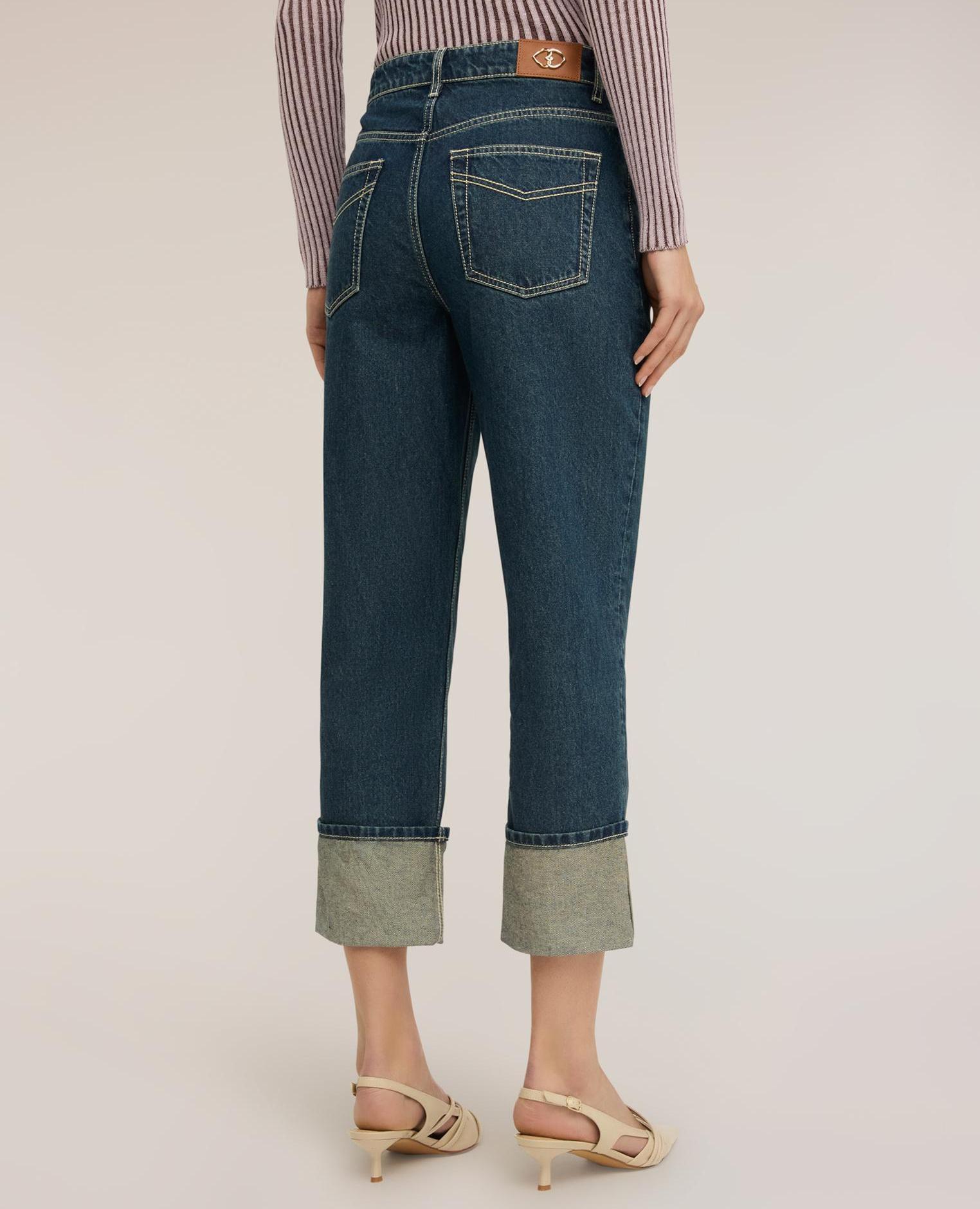 Vaqueros de mujer cropped con dobladillo ajuste regular con cintura alta - Motivi - Azul Azul-2