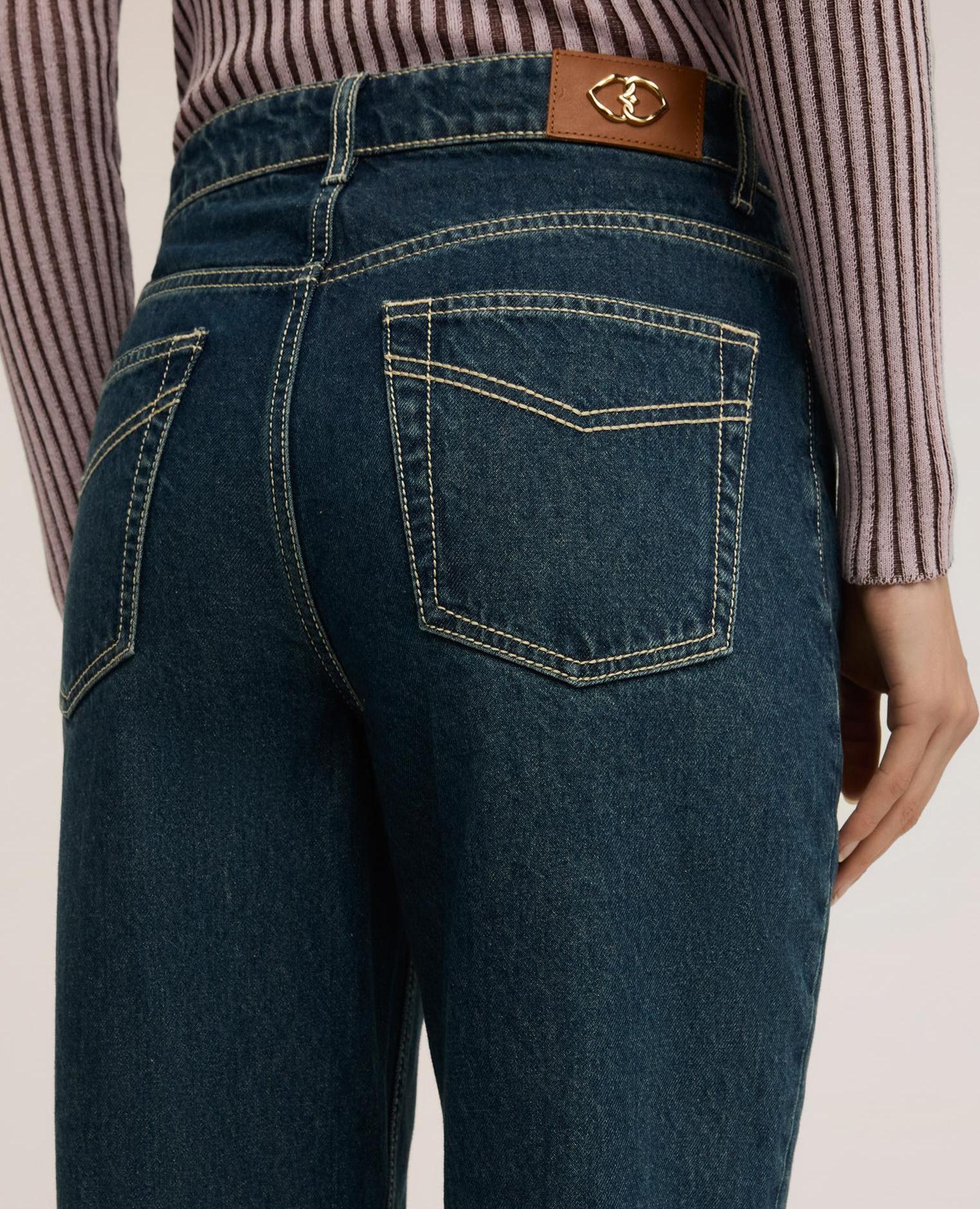 Vaqueros de mujer cropped con dobladillo ajuste regular con cintura alta - Motivi - Azul Azul-4