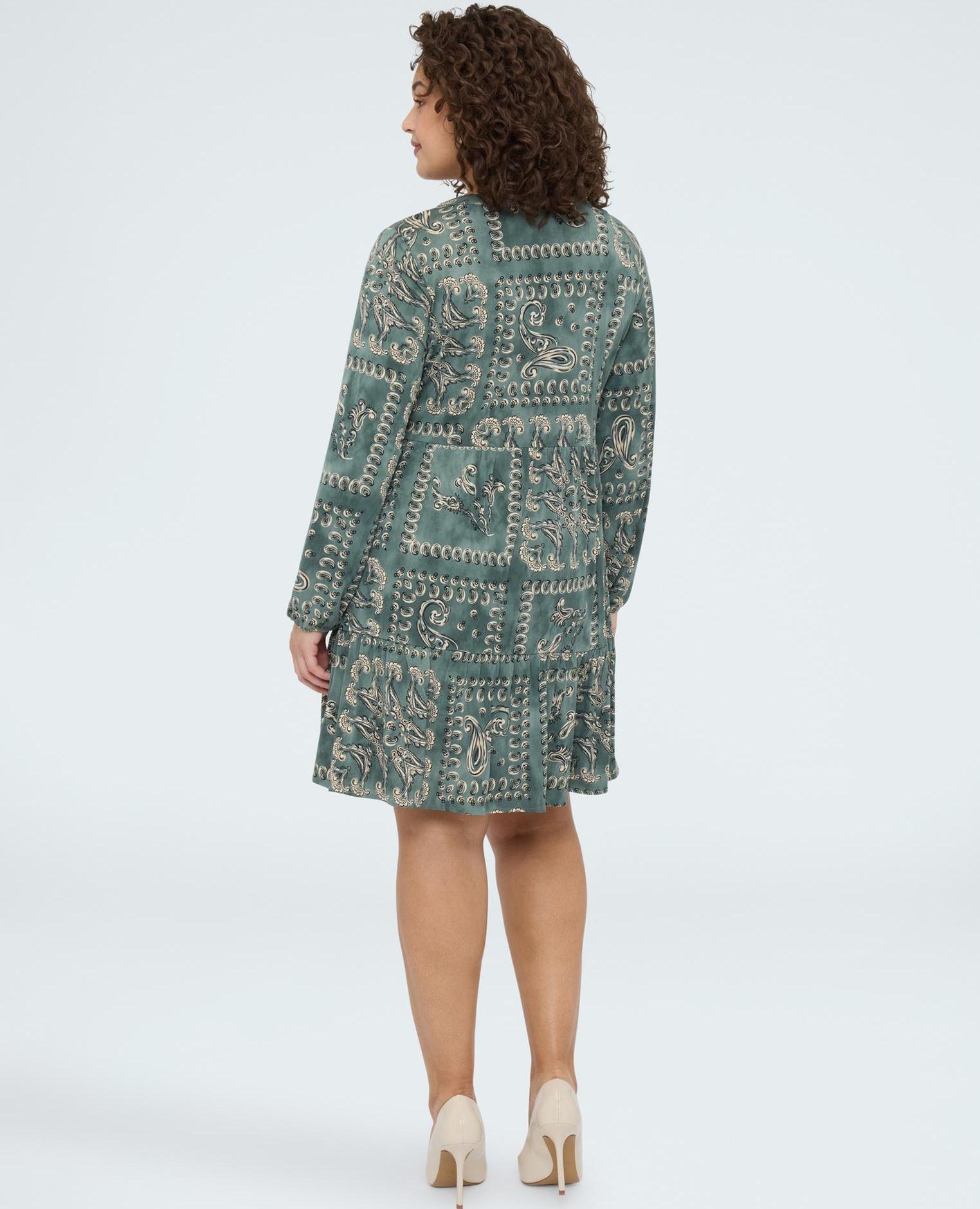 Vestido corto smile con estampado paisley manga larga - Fiorella Rubino - Verde claro Verde claro-2