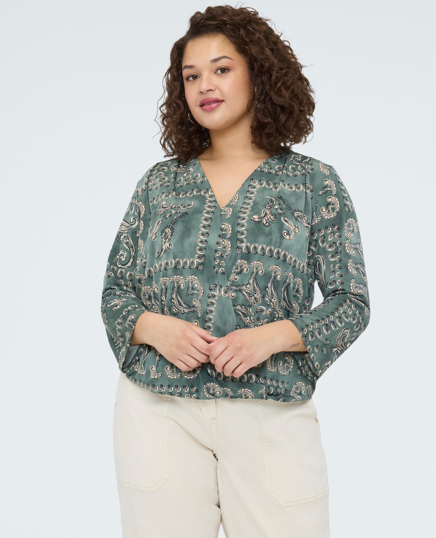 Camiseta de mujer de jersey con estampado paisley - Fiorella Rubino - Verde claro Verde claro-1