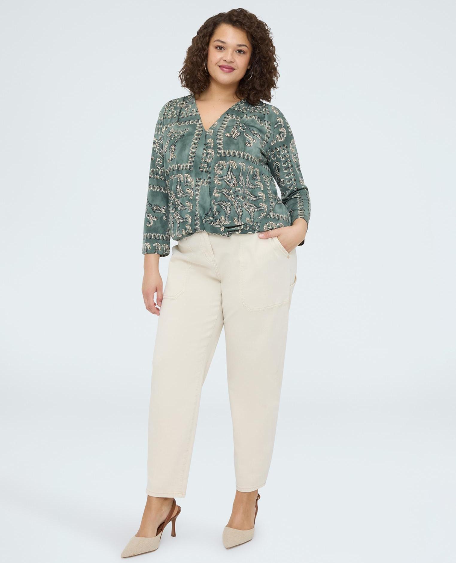 Camiseta de mujer de jersey con estampado paisley - Fiorella Rubino - Verde claro Verde claro-3