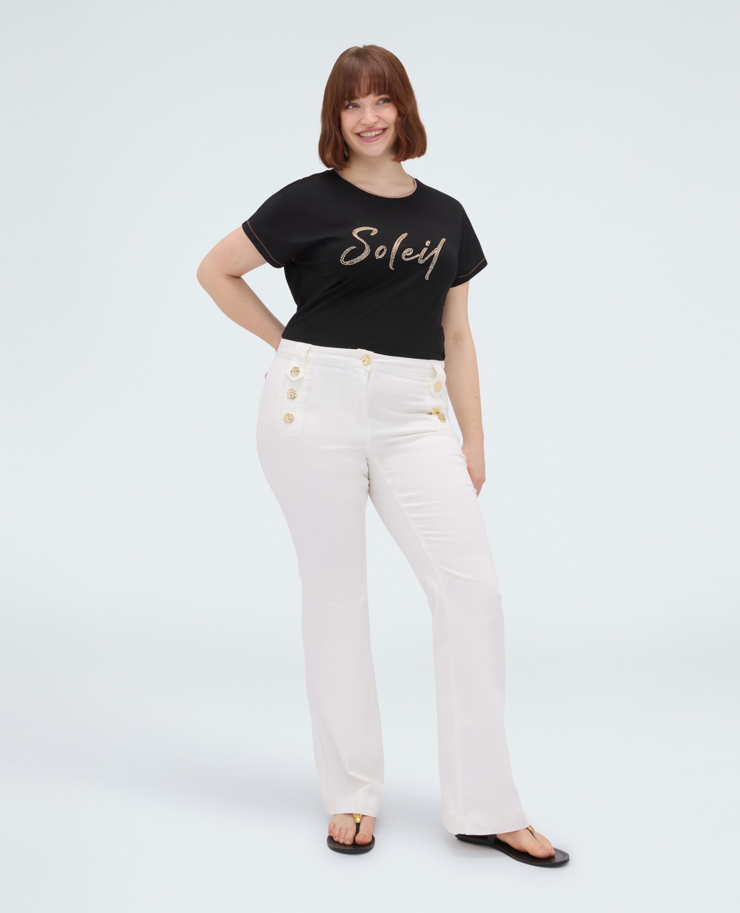 Camiseta de mujer de algodón con estampado soleil aplicación con inscripción "soleil" en la parte delantera - Fiorella Rubino - Negro Negro-3