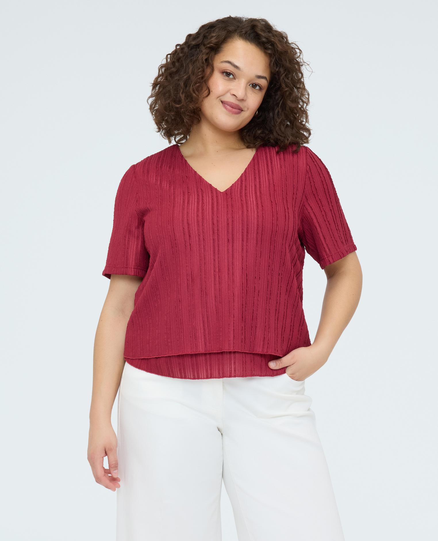 Camiseta de mujer de punto acanalado - Fiorella Rubino - Burdeos Burdeos-1