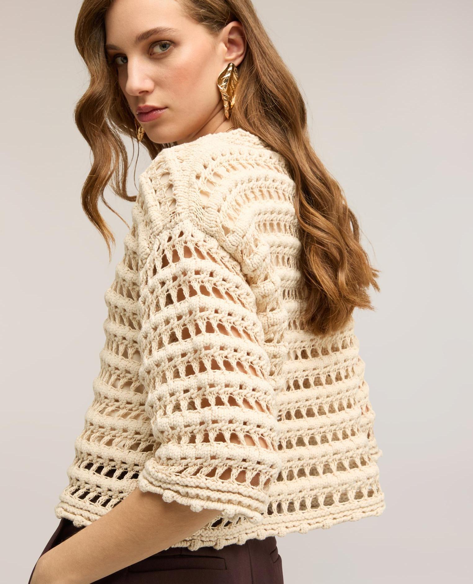 Jersey de mujer efecto crochet modelo corto con ajuste boxy - Motivi - Beige Beige-3