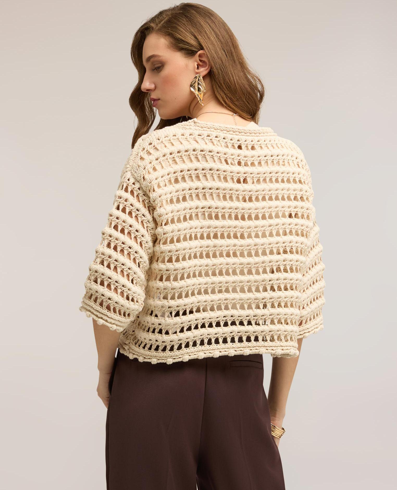 Jersey de mujer efecto crochet modelo corto con ajuste boxy - Motivi - Beige Beige-2