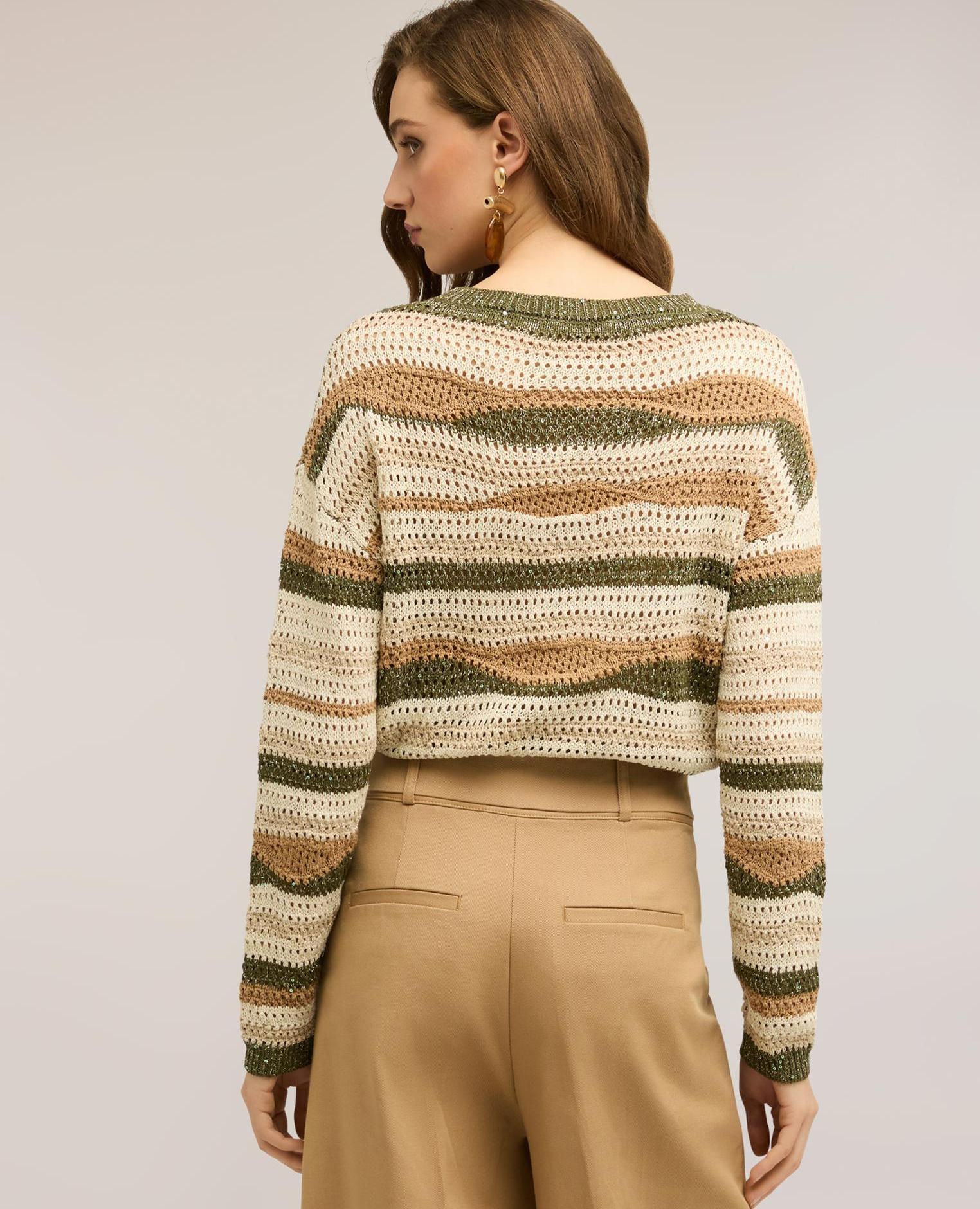 Jersey de mujer corto de rayas calado modelo corto con ajuste boxy - Motivi - Beige Beige-2