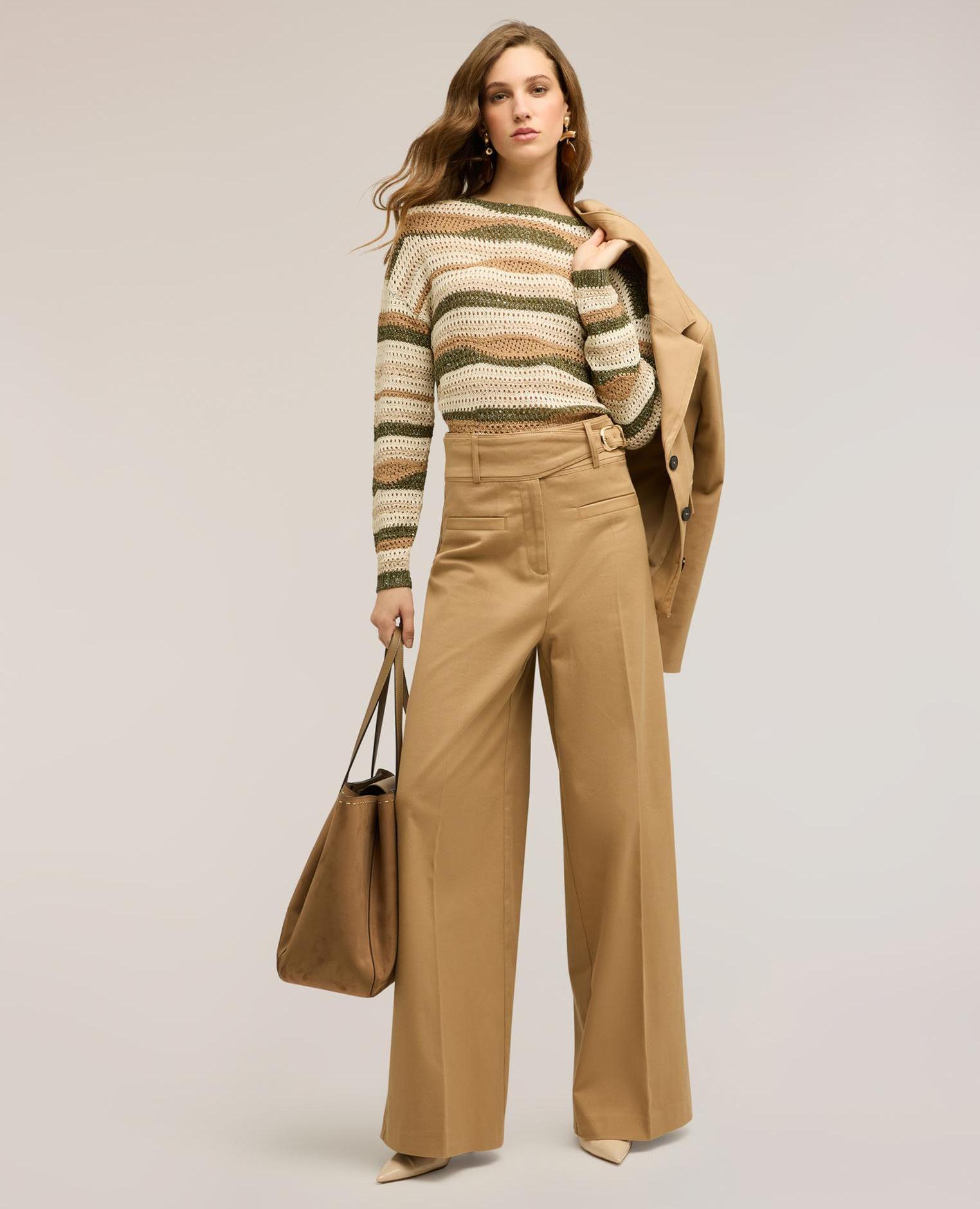 Jersey de mujer corto de rayas calado modelo corto con ajuste boxy - Motivi - Beige Beige-3