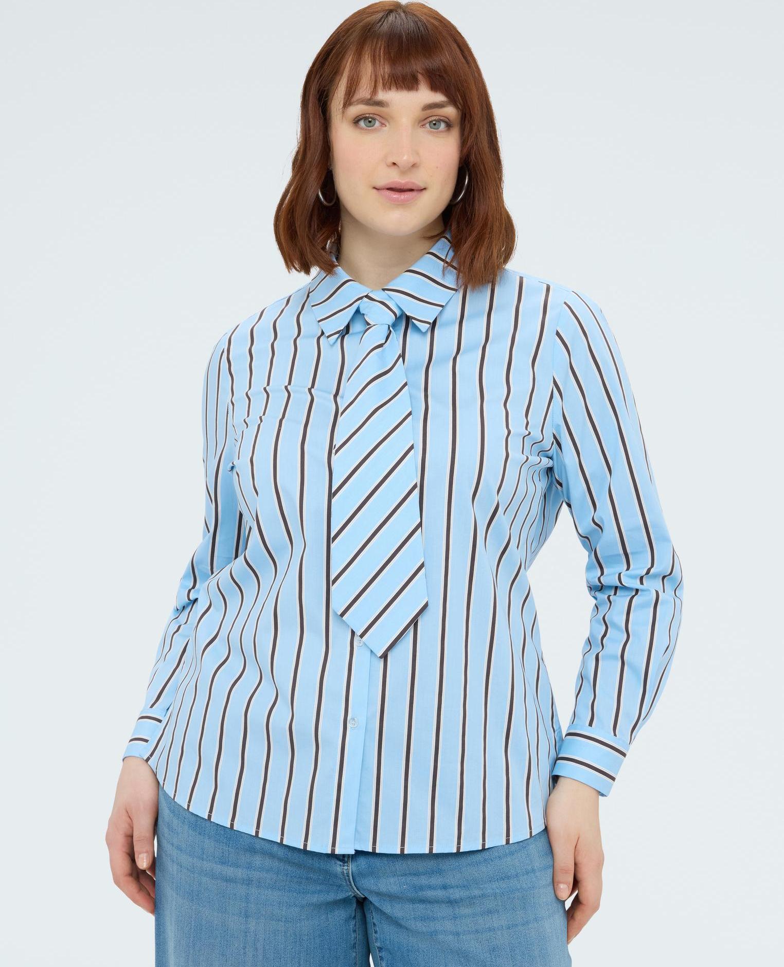 Fiorella Rubino - Camisa de mujer de rayas con corbatita mangas largas con puños y cierre con botones.
