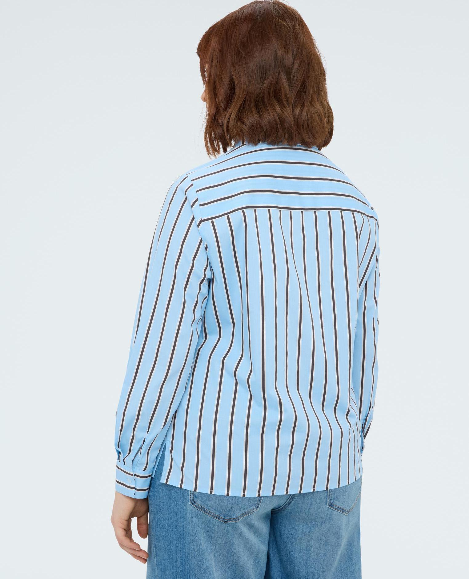 Camisa de mujer de rayas con corbatita mangas largas con puños y cierre con botones - Fiorella Rubino - Azul claro Azul claro-2