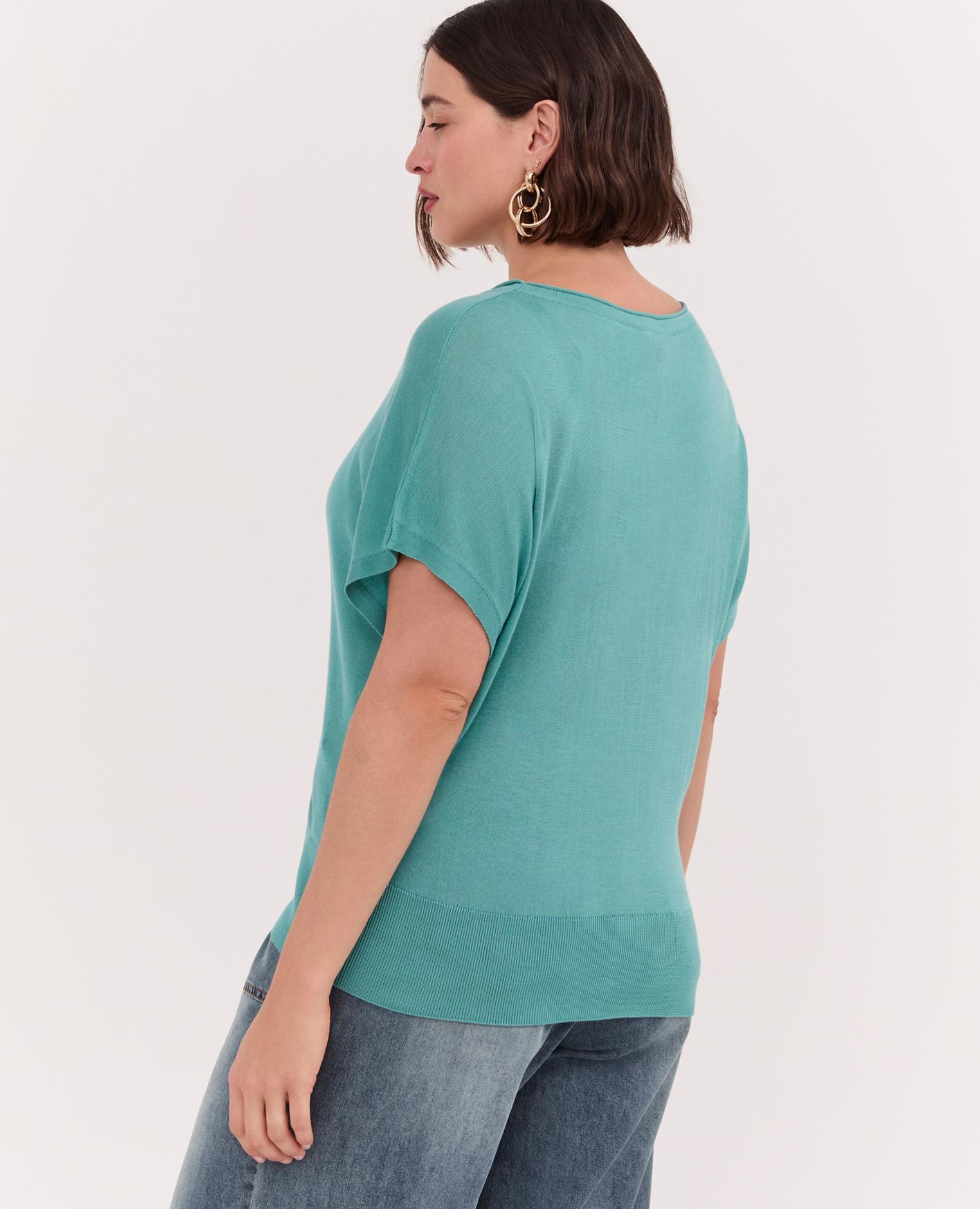 Camiseta de mujer de tencel de corte suave escote redondo mangas cortas tipo kimono - Fiorella Rubino - Verde Agua Verde Agua-2