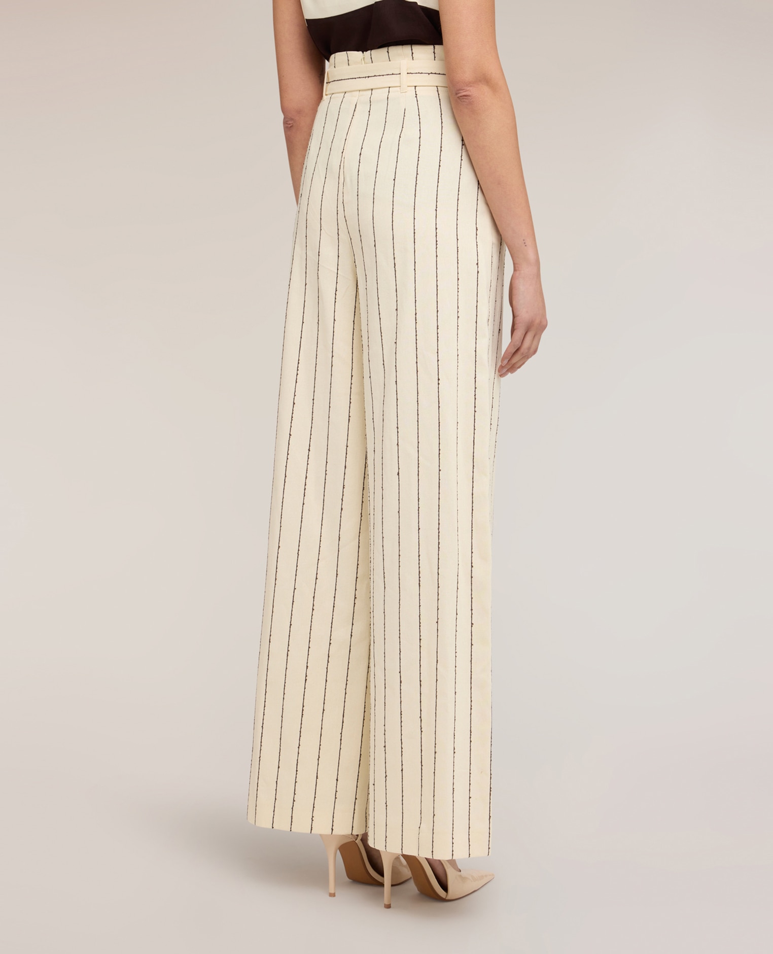Pantalones de mujer palazzo de rayas diplomáticas the tailoring lab ajuste regular talle alto con cinturón en la cintura - Motivi - Beige Beige-2