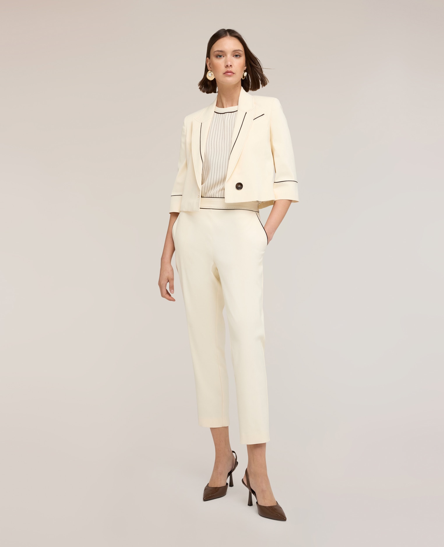 Chaqueta de mujer spencer the tailoring lab modelo boxy con mangas de tres cuartos - Motivi - Blanco Blanco-3