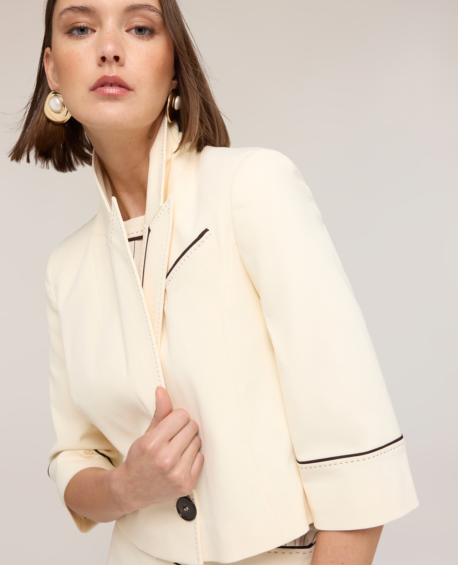 Chaqueta de mujer spencer the tailoring lab modelo boxy con mangas de tres cuartos - Motivi - Blanco Blanco-4
