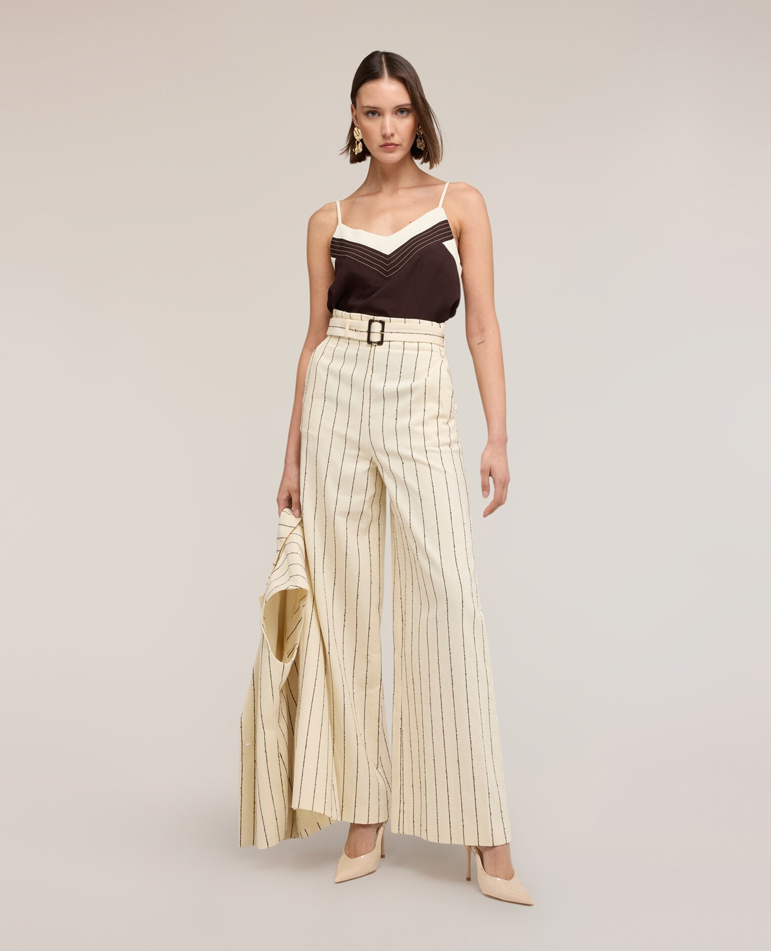 Top de mujer en crêpe de chine the tailoring lab escote delantero en v - Motivi - Marrón Marrón-3
