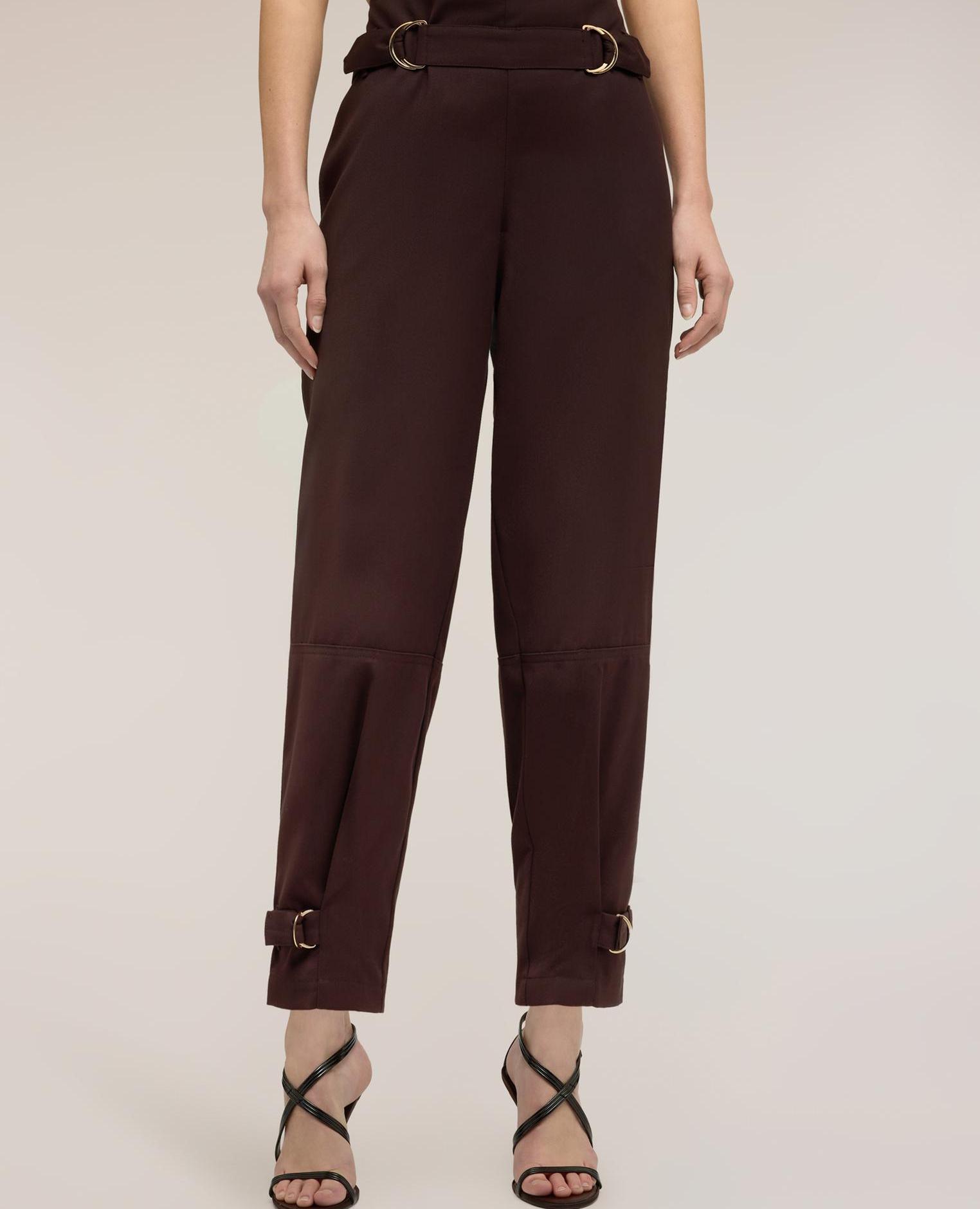 Pantalones de mujer de poliviscosa con cinturones talle alto - Motivi - Marrón Marrón-3