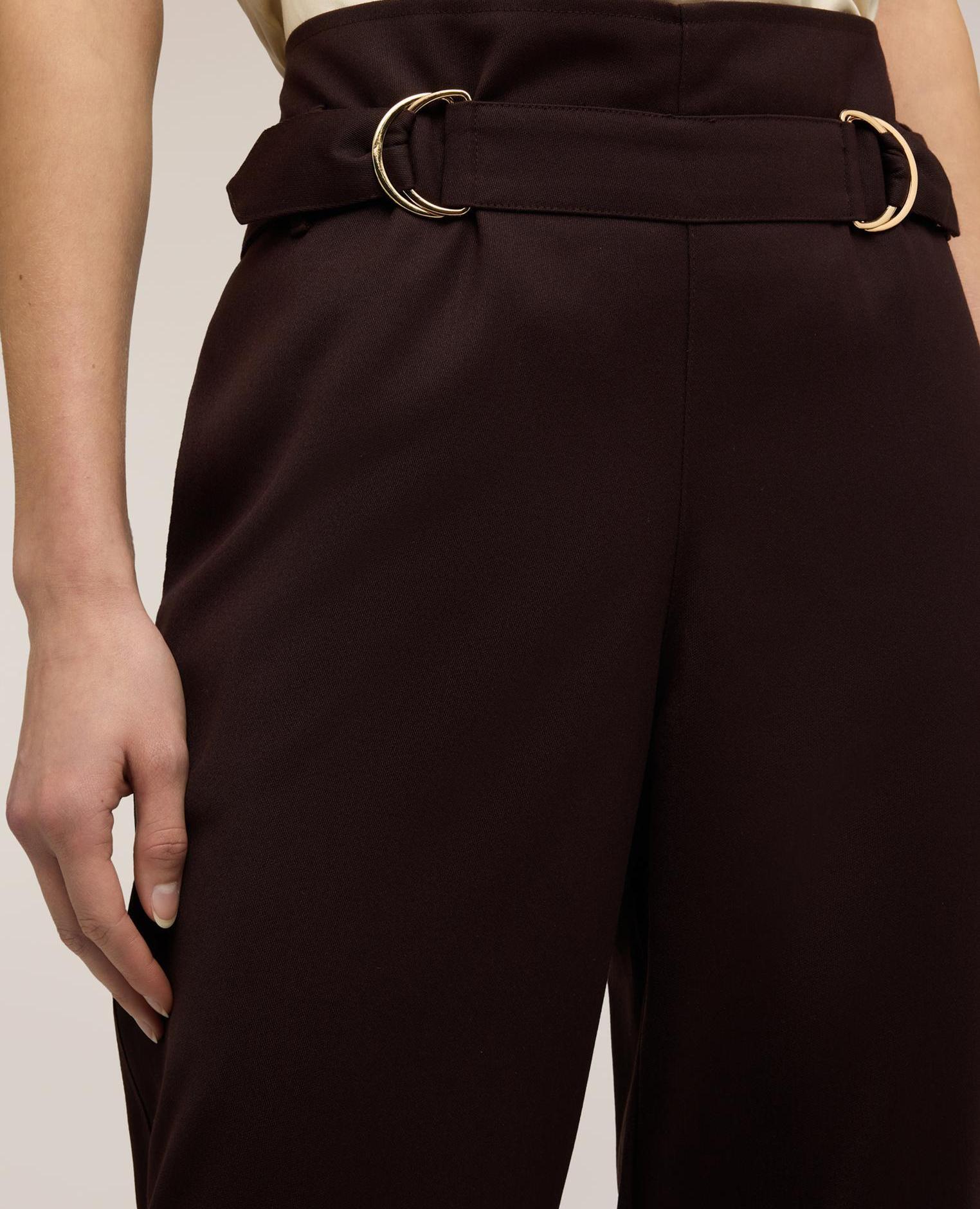 Pantalones de mujer de poliviscosa con cinturones talle alto - Motivi - Marrón Marrón-4