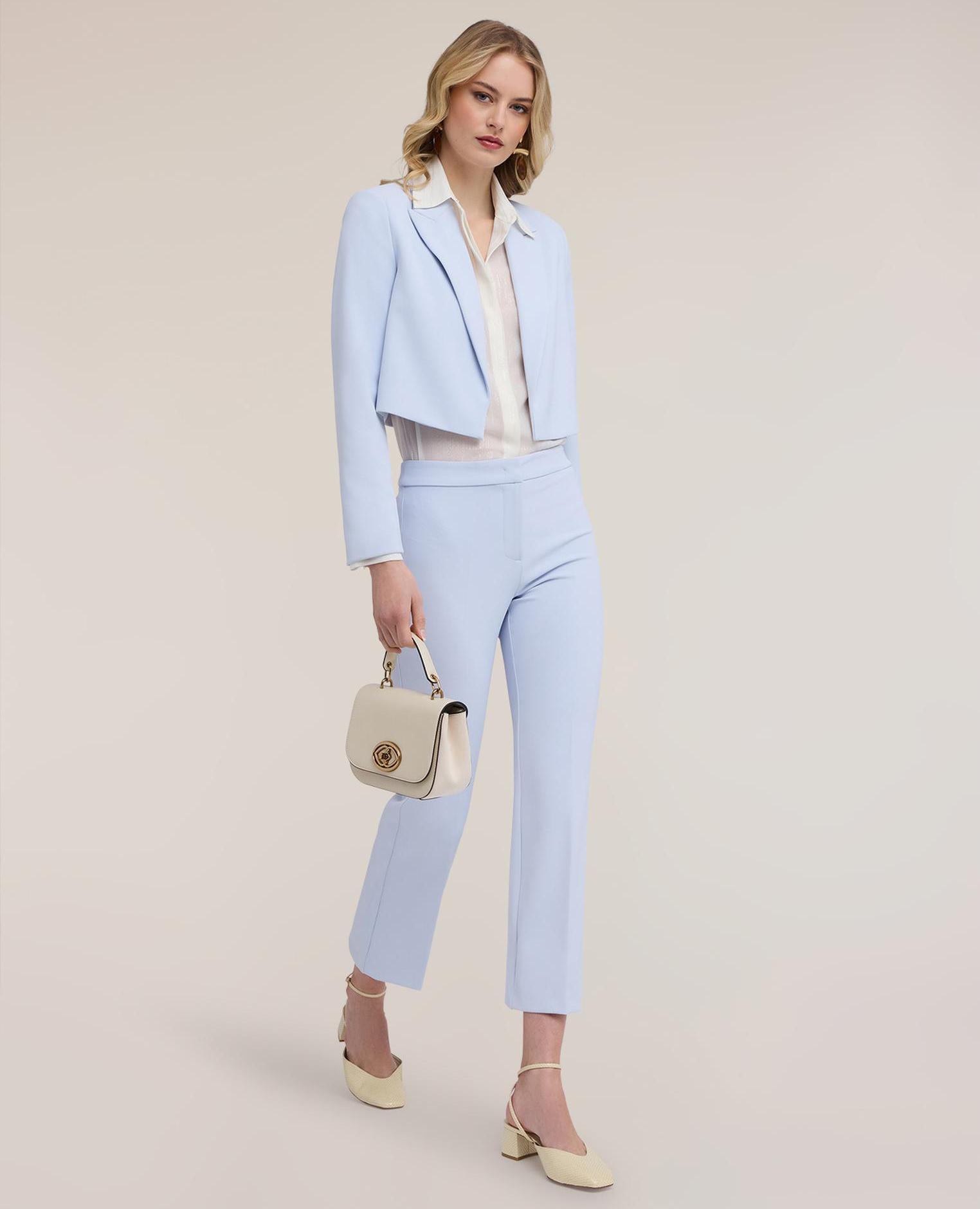 Pantalones de mujer rectos en cady crêpe cierre frontal sastre - Motivi - Azul claro Azul claro-1