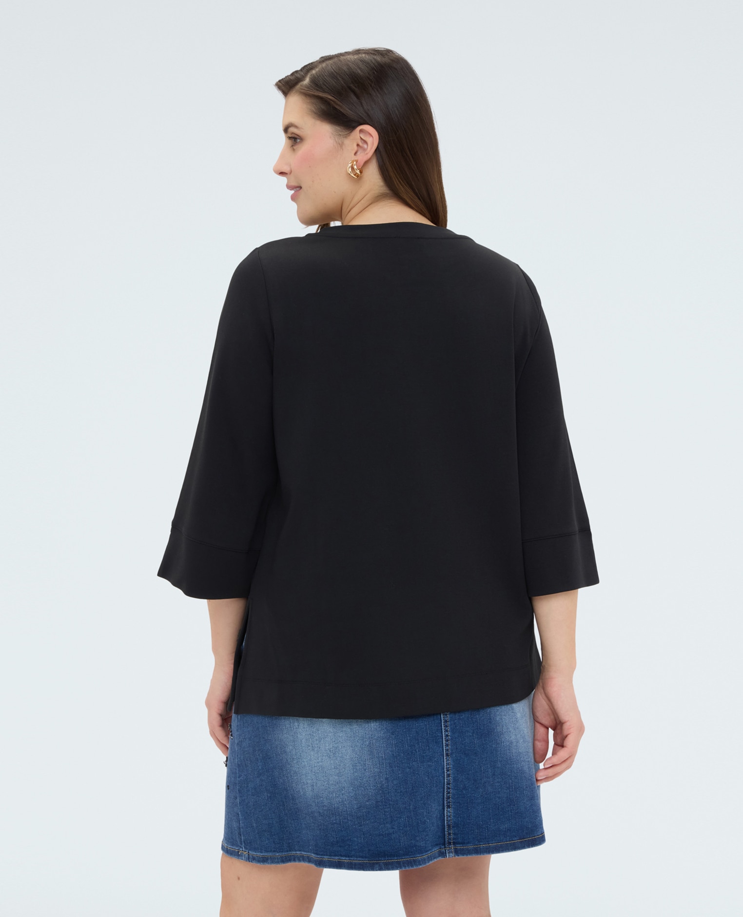 Sudadera de mujer de jersey con detalle en el escote mangas de tres cuartos con bajo amplio - Fiorella Rubino - Negro Negro-2