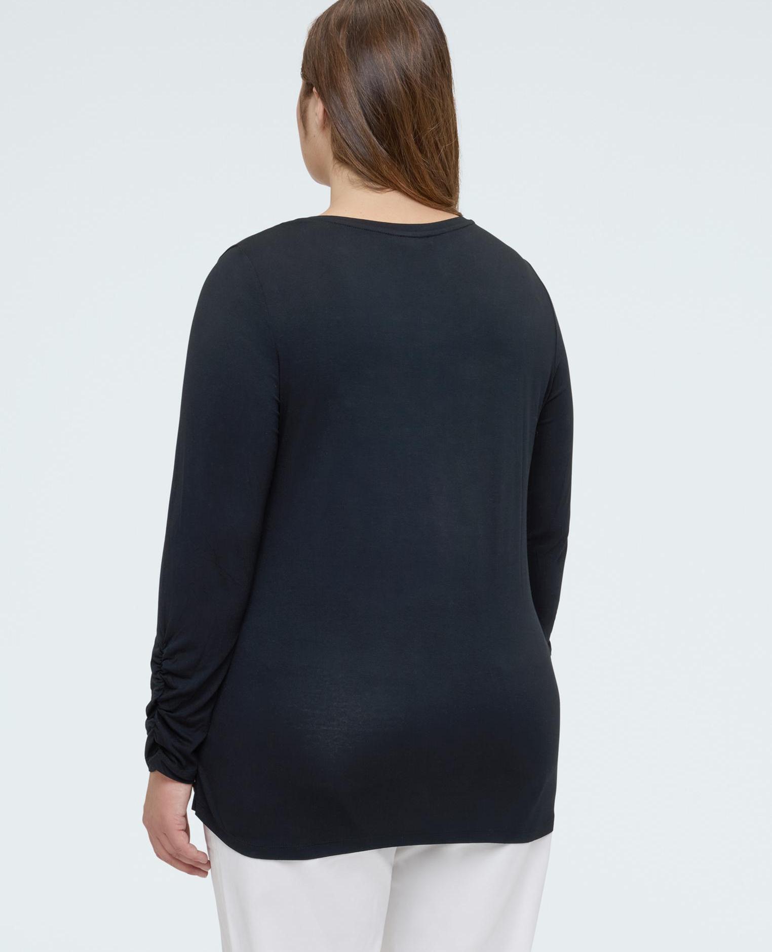 Camiseta de mujer bimatérica con estampado óptico y mangas en color liso - Fiorella Rubino - Negro Negro-1