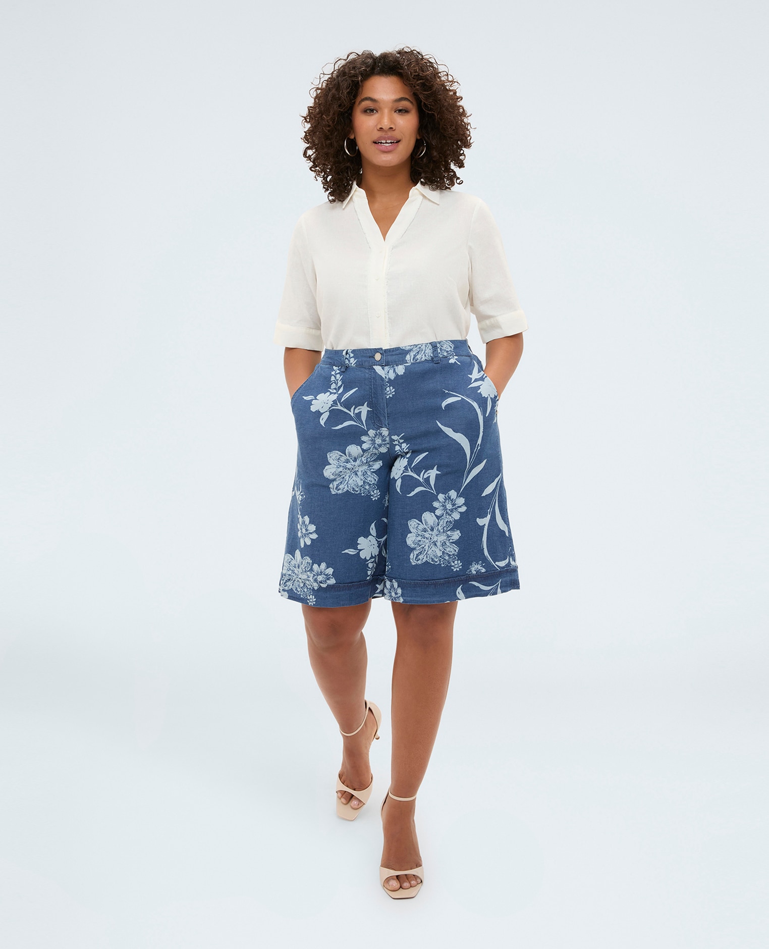 Camisa de mujer boxy en mezcla de lino y viscosa cierre con botones y abertura y botones posteriores - Fiorella Rubino - Blanco Blanco-3