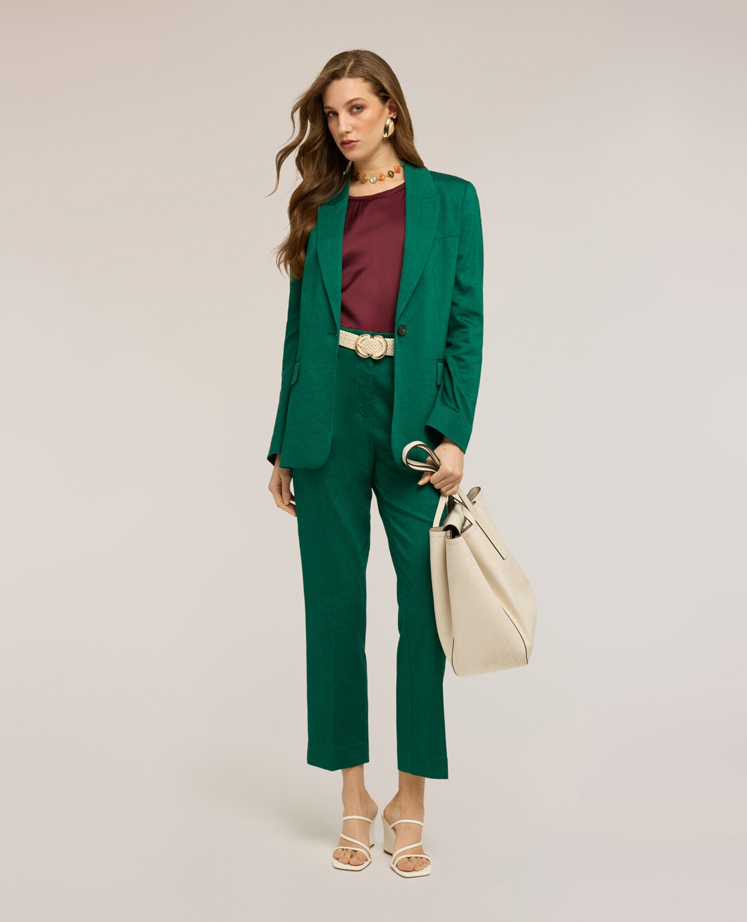 Blazer de mujer de un botón mezcla de lino modelo de corte regular con cierre de botonadura sencilla de un botón - Motivi - Verde Verde-3